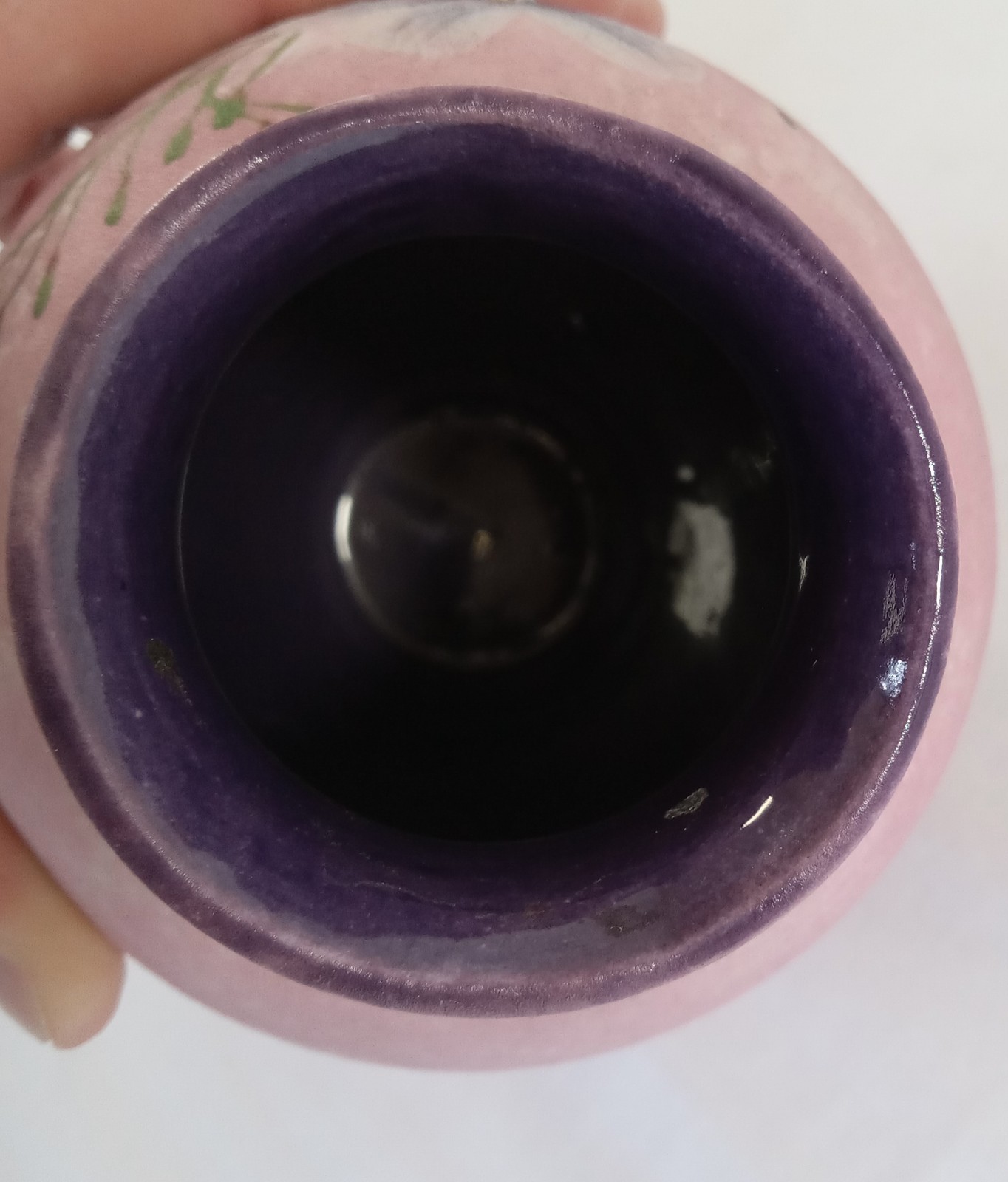 Vintage Hand-Painted Pink Purple Floral Art Pottery Vase Matte 6.25″ SIGNED