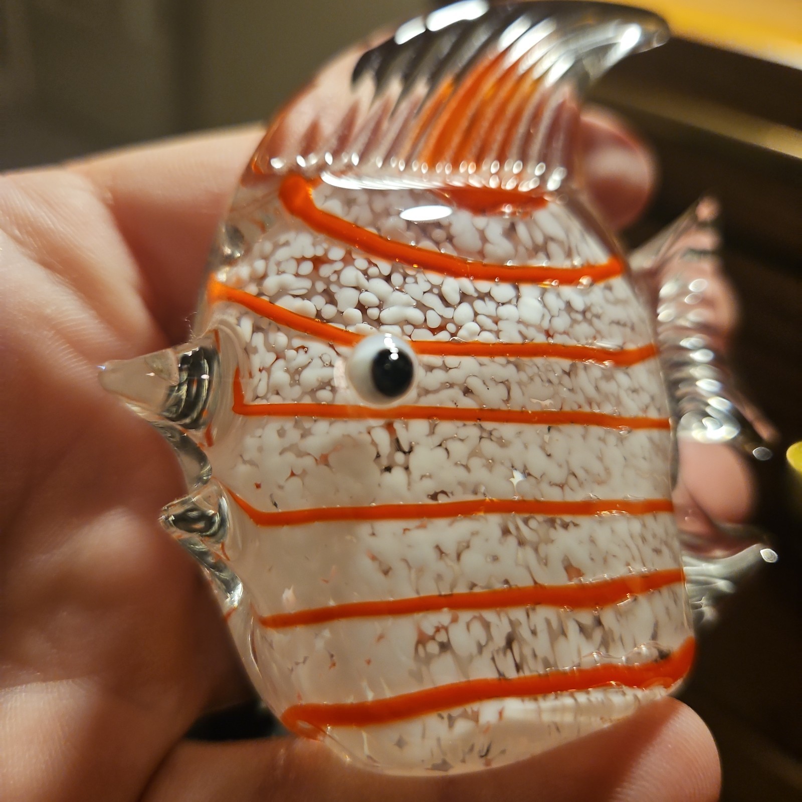 Art Glass Fish Paperweight Orange & White