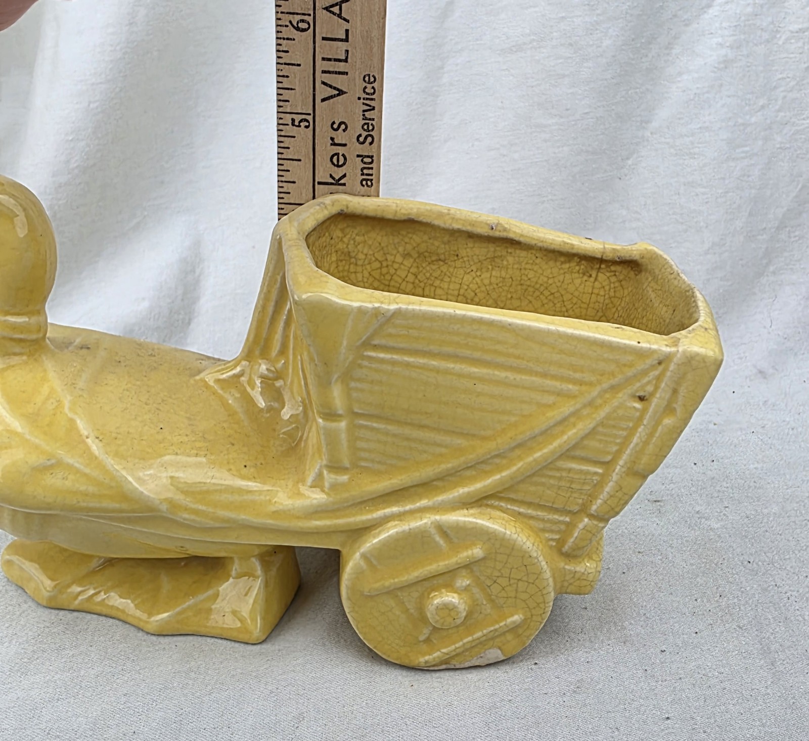 Vintage Nelson McCoy NM Canary Yellow Duck w/ Wagon Cart Planter Pot Made in USA