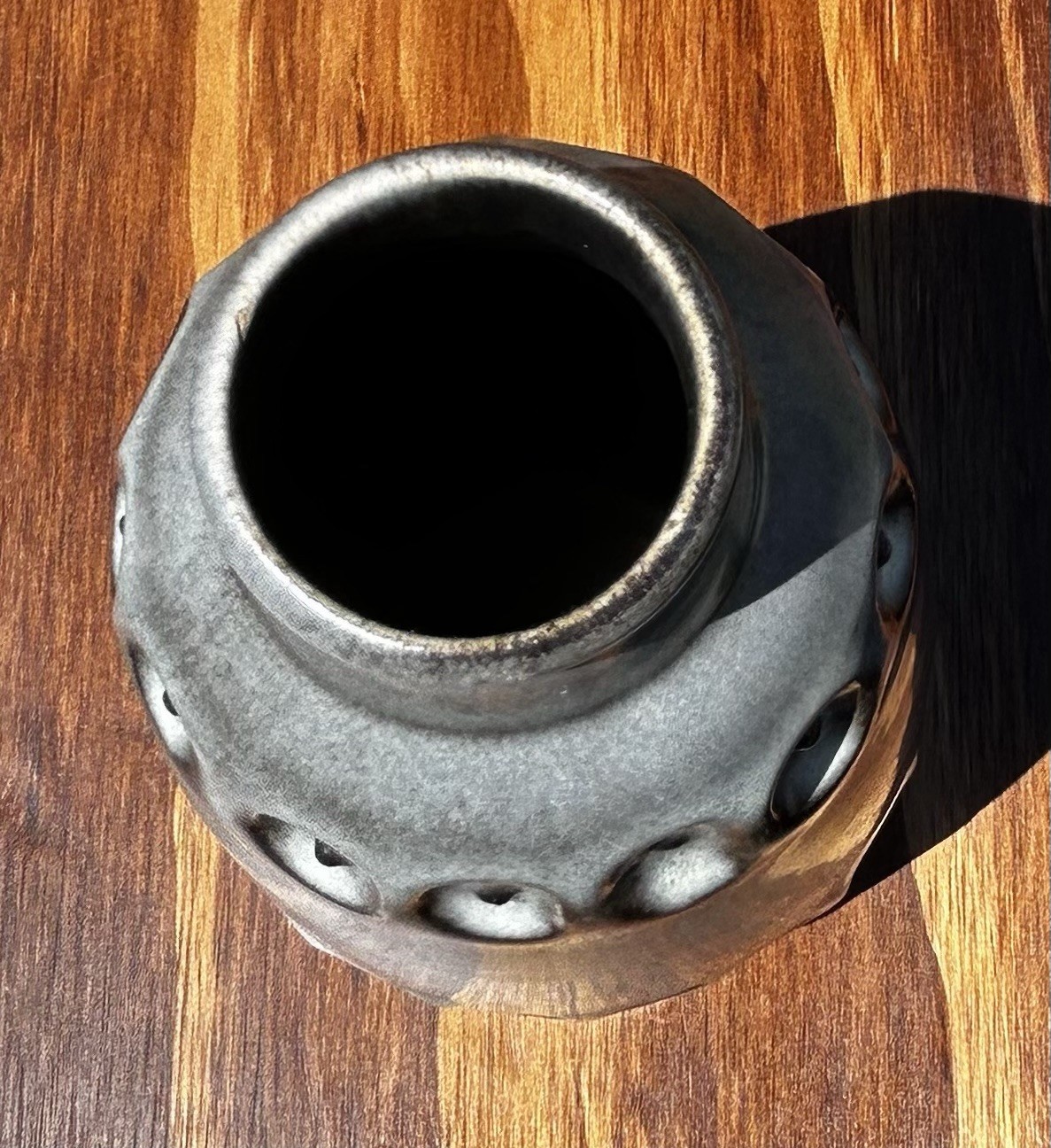 Steuler Keramik 1960s West Germany Grey Speckled Ceramic Geometric Eye Vase