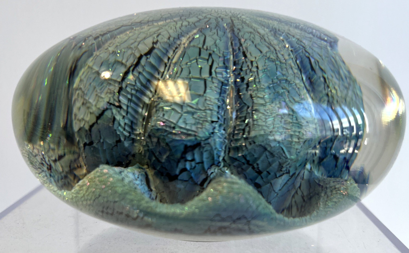 Robert Eickholt Abstract Blue Paperweight Dated 1992 Signed 4”x 2.5”