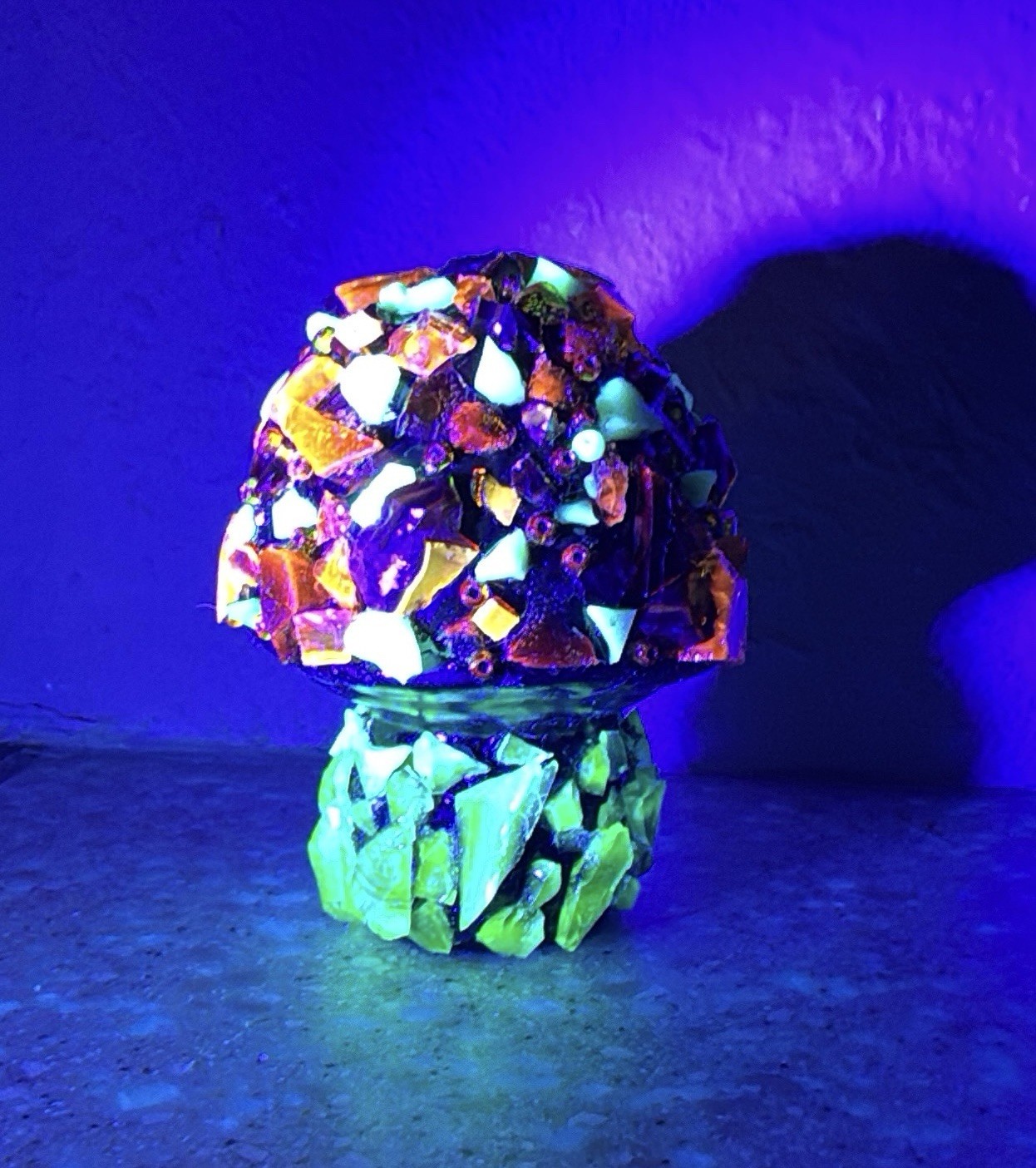 OOAK Handmade Uranium Glass Cadmium Glass Ceramic Mushroom Figurine 4.5”x3.5”