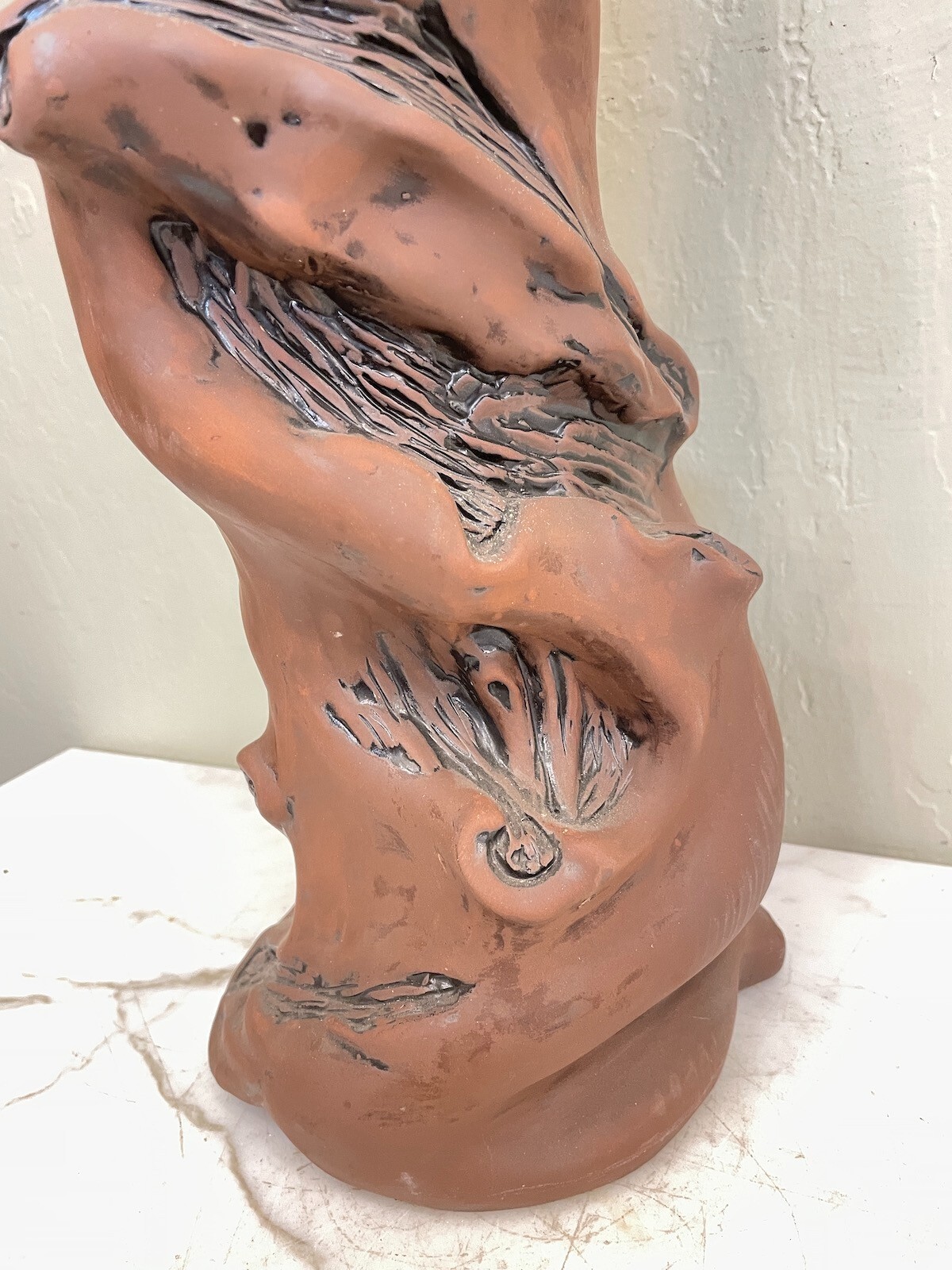 Abstract Hand-Made Clay Tree Trunk Vase