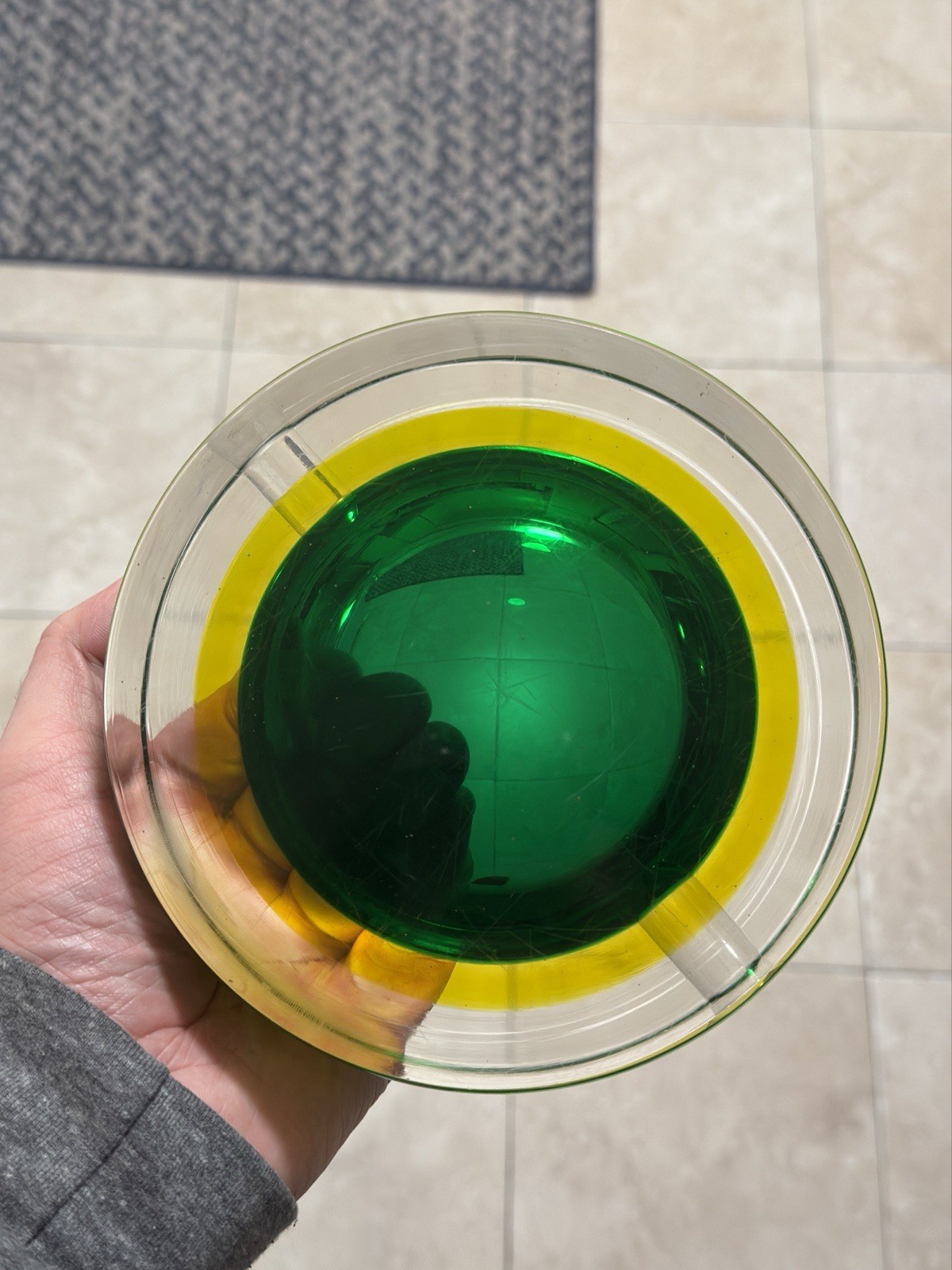 Massive Uranium / Vaseline Glass, Vintage Murano Seguso Ashtray, Rare! Heavy!!