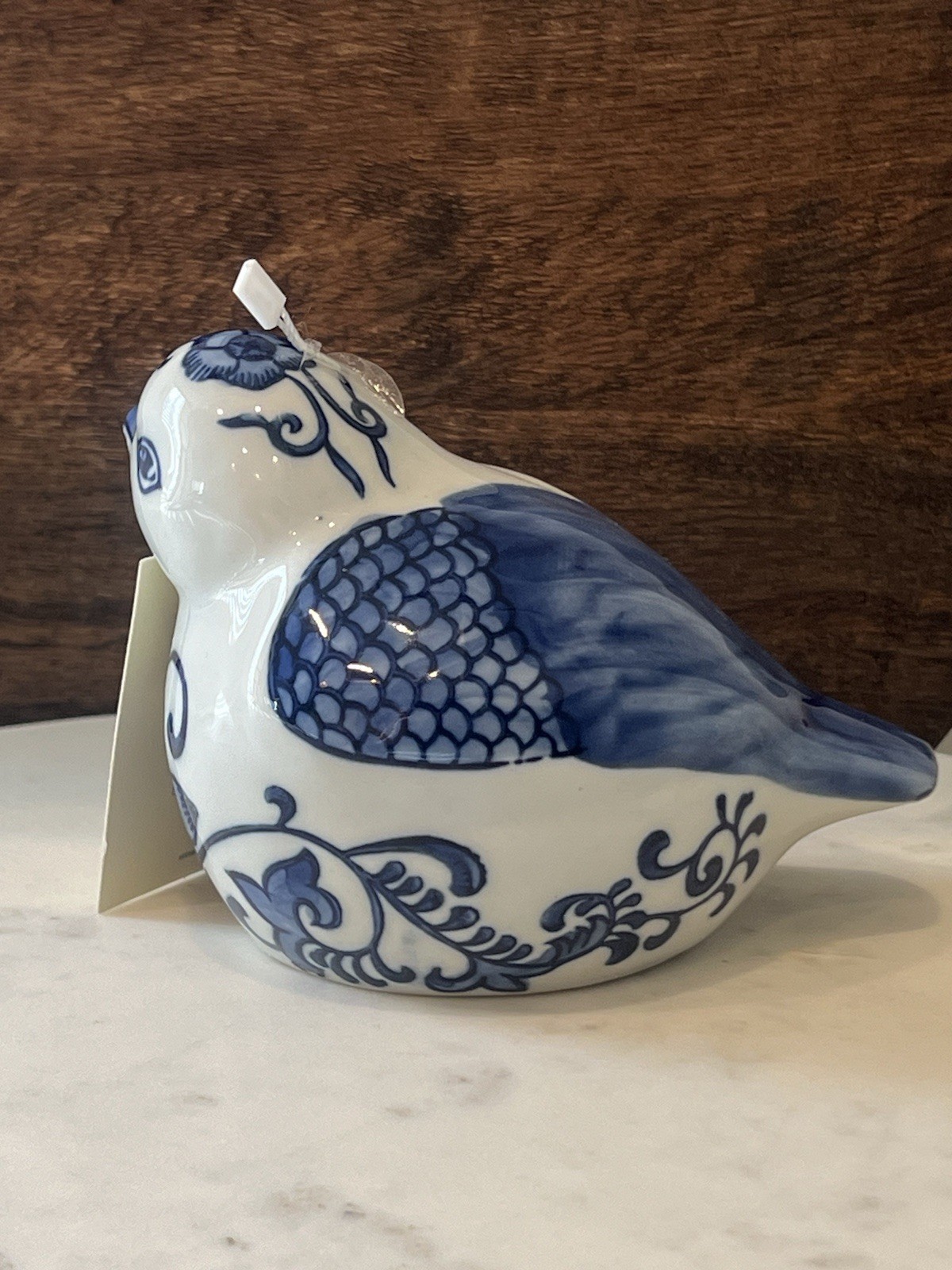 Blue And White Floral Chinoserie Delft Hand Painted Bird Ceramic Decor Figurine