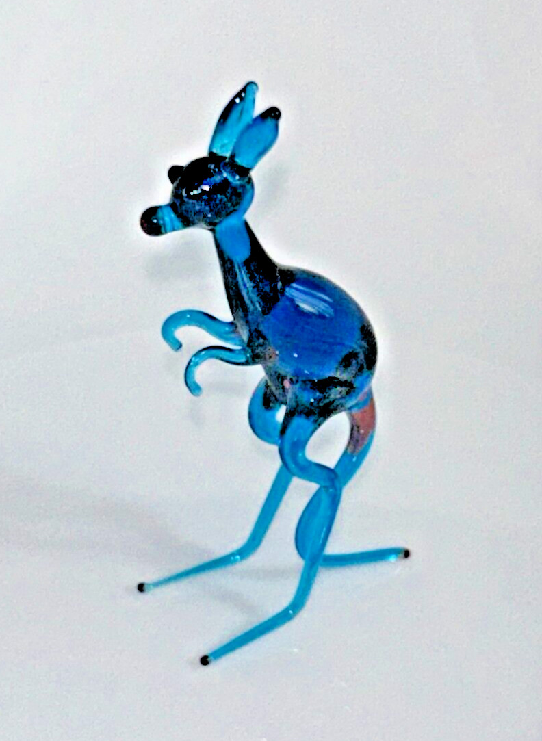 Vintage Kangaroo Figurine Blown Glass Delicate: Blue Murano?