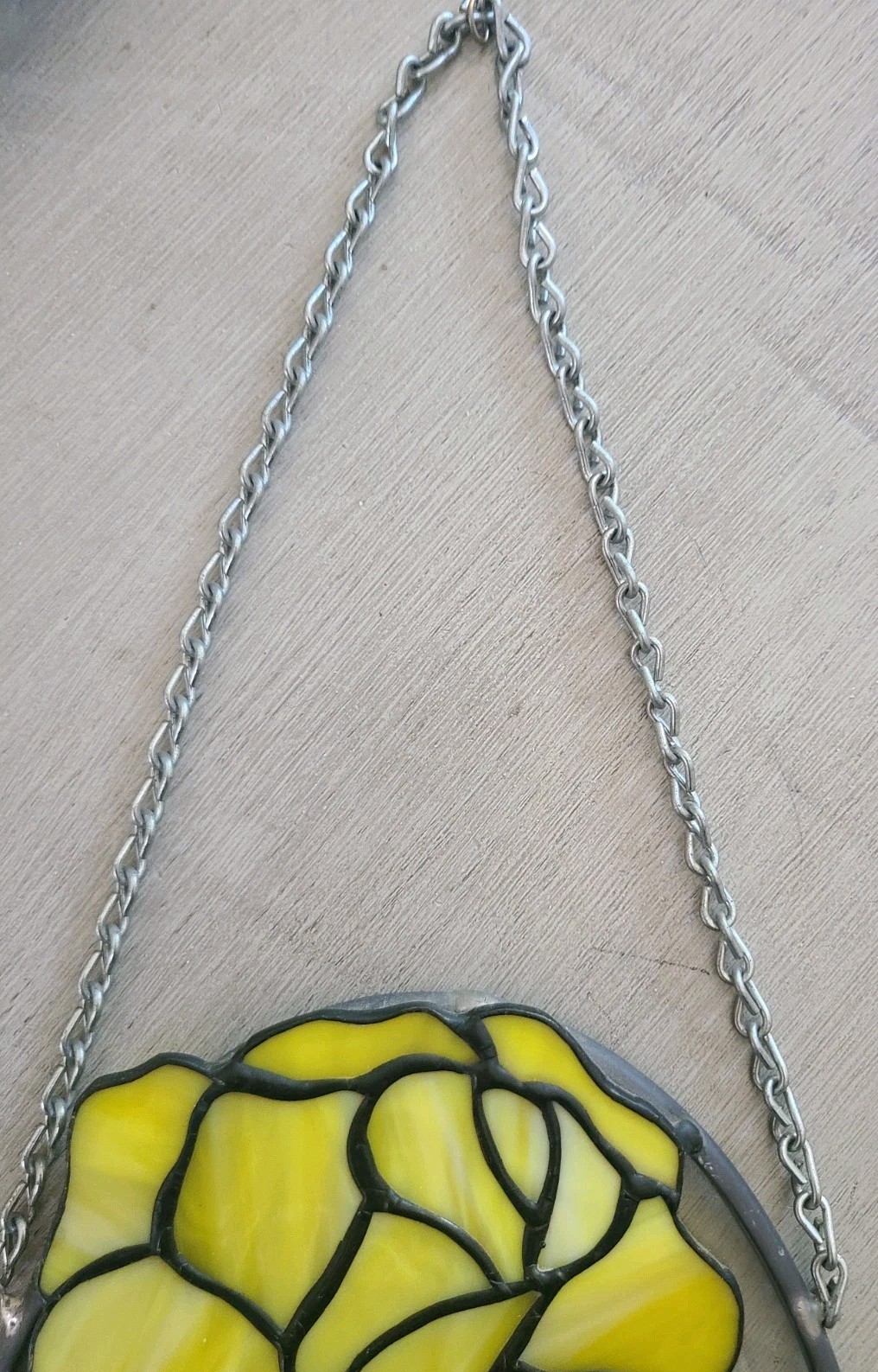 Yellow Rose Stained Glass Suncatcher Oval Beveled Panel Handmade 9″ X 6″