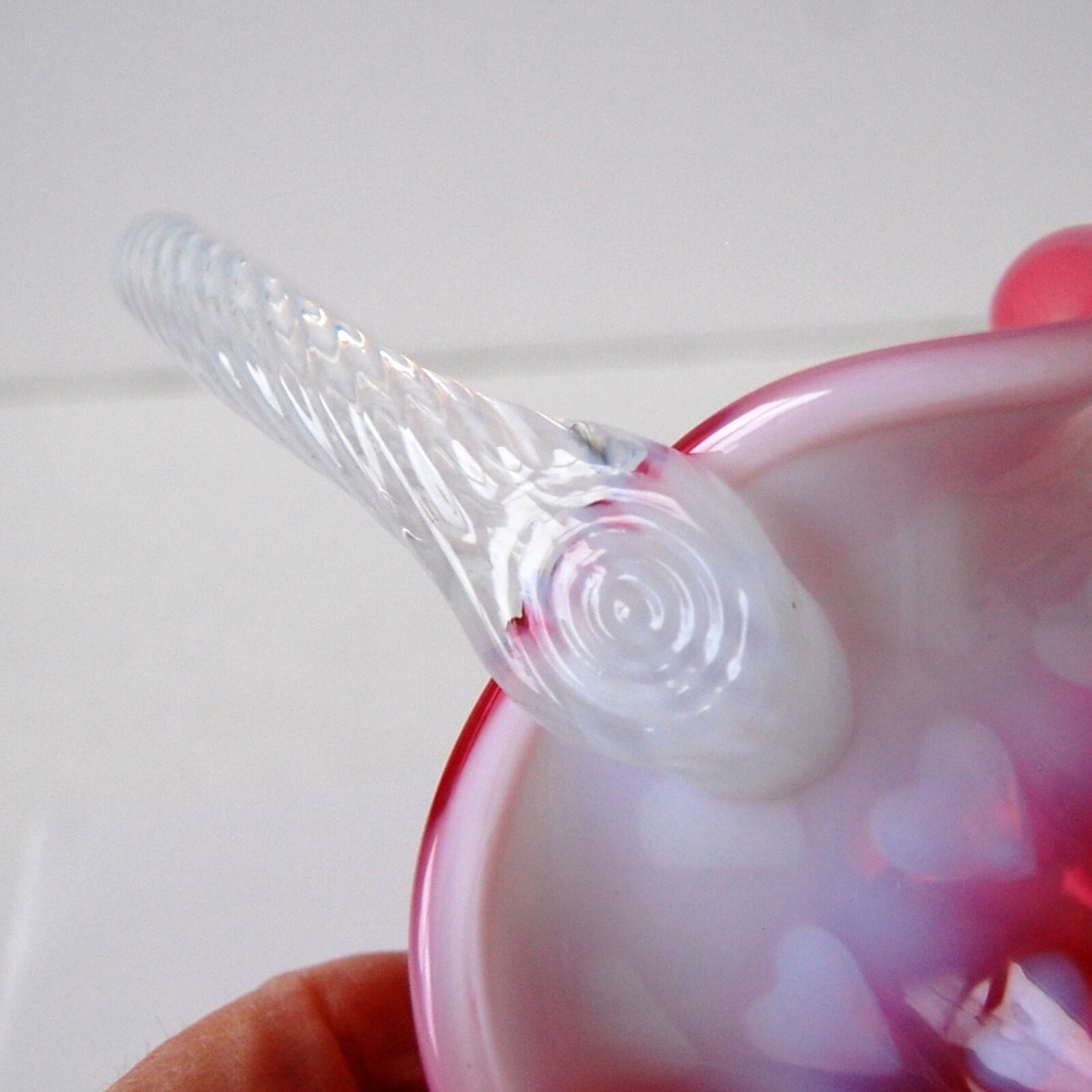 Fenton Art Glass Heart Optic Cranberry Opal 8.5″ Hat Basket