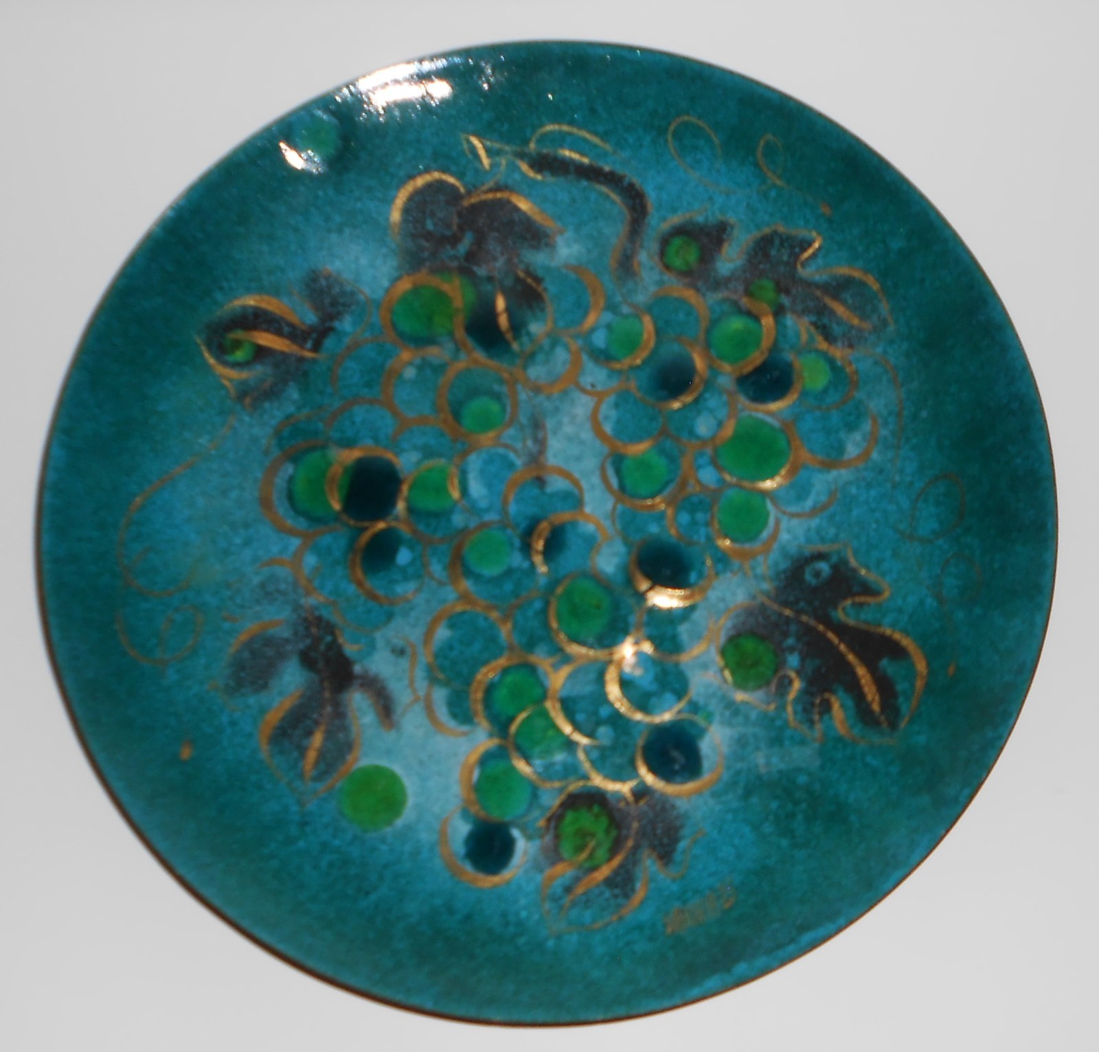 Sascha Brastoff Pottery Enamelled Copper Grape Decorated LARGE Wall Tray