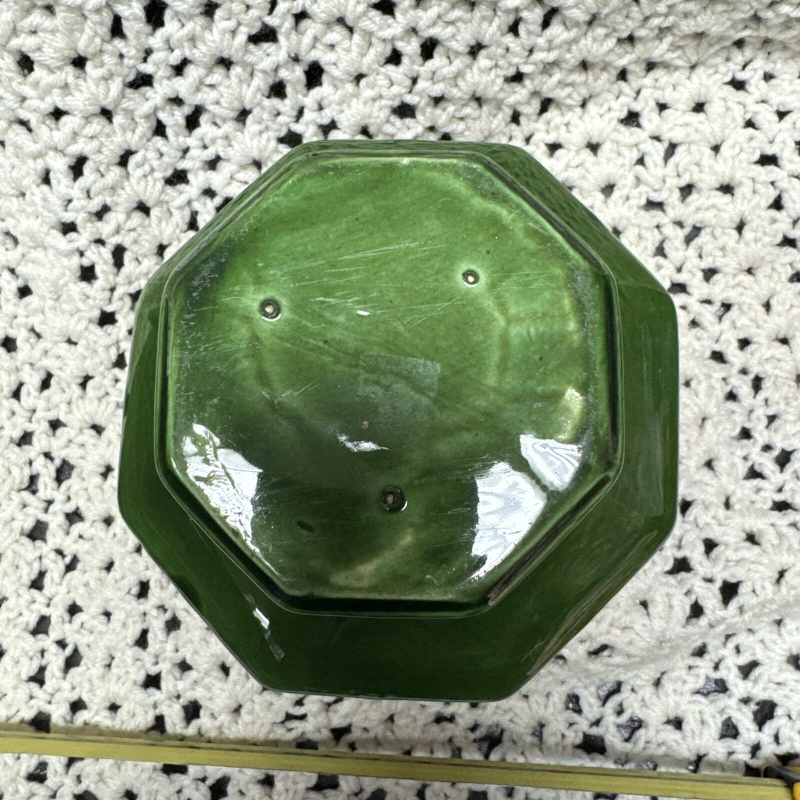 Vintage Hexagon Footed Planter Forest Green Drip Glaze MCM