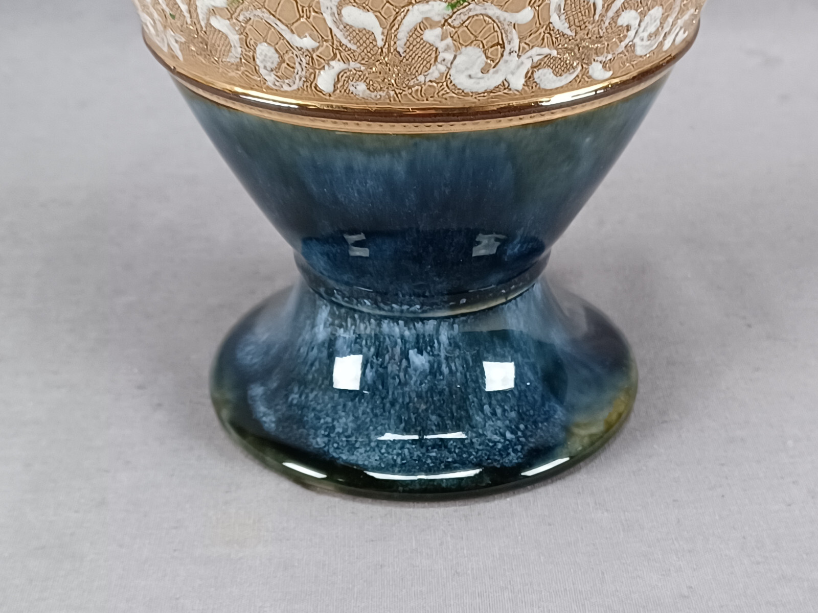 Antique Doulton & Slaters Patent Red Green & White Floral Beige & Blue Vase