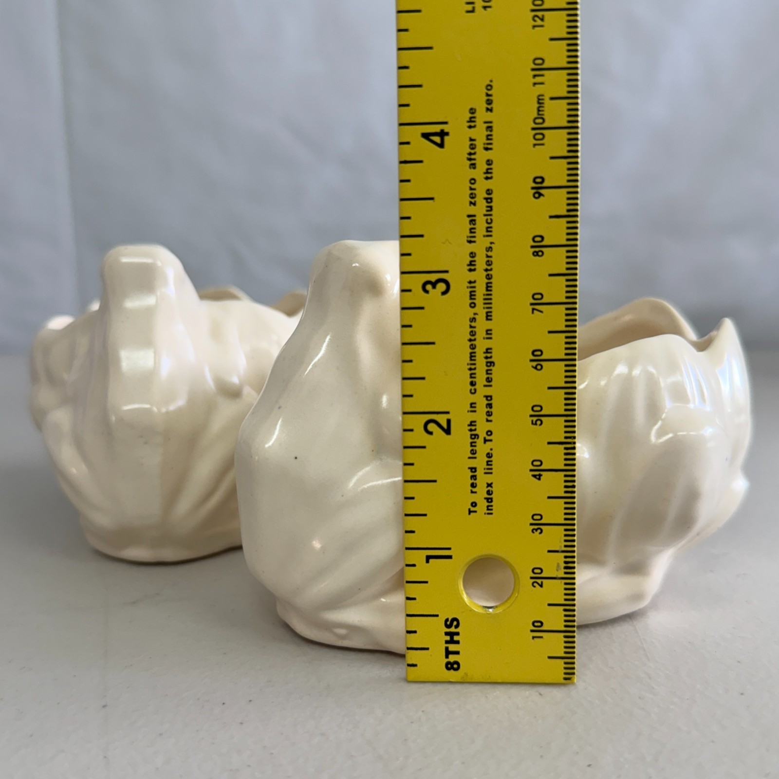 Vintage McCoy Ivory Cream Frog Lily Lotus Flower Planters Pair