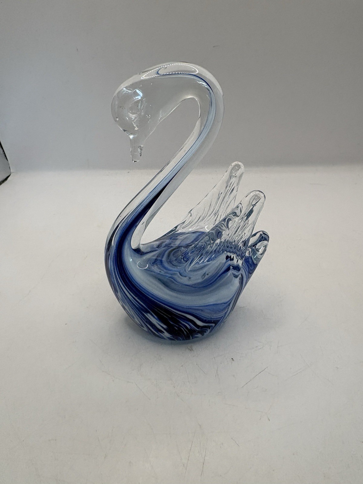 VINTAGE 70’s Multi-Blue/White Swirl in Clear Glass Swan – Murano Style