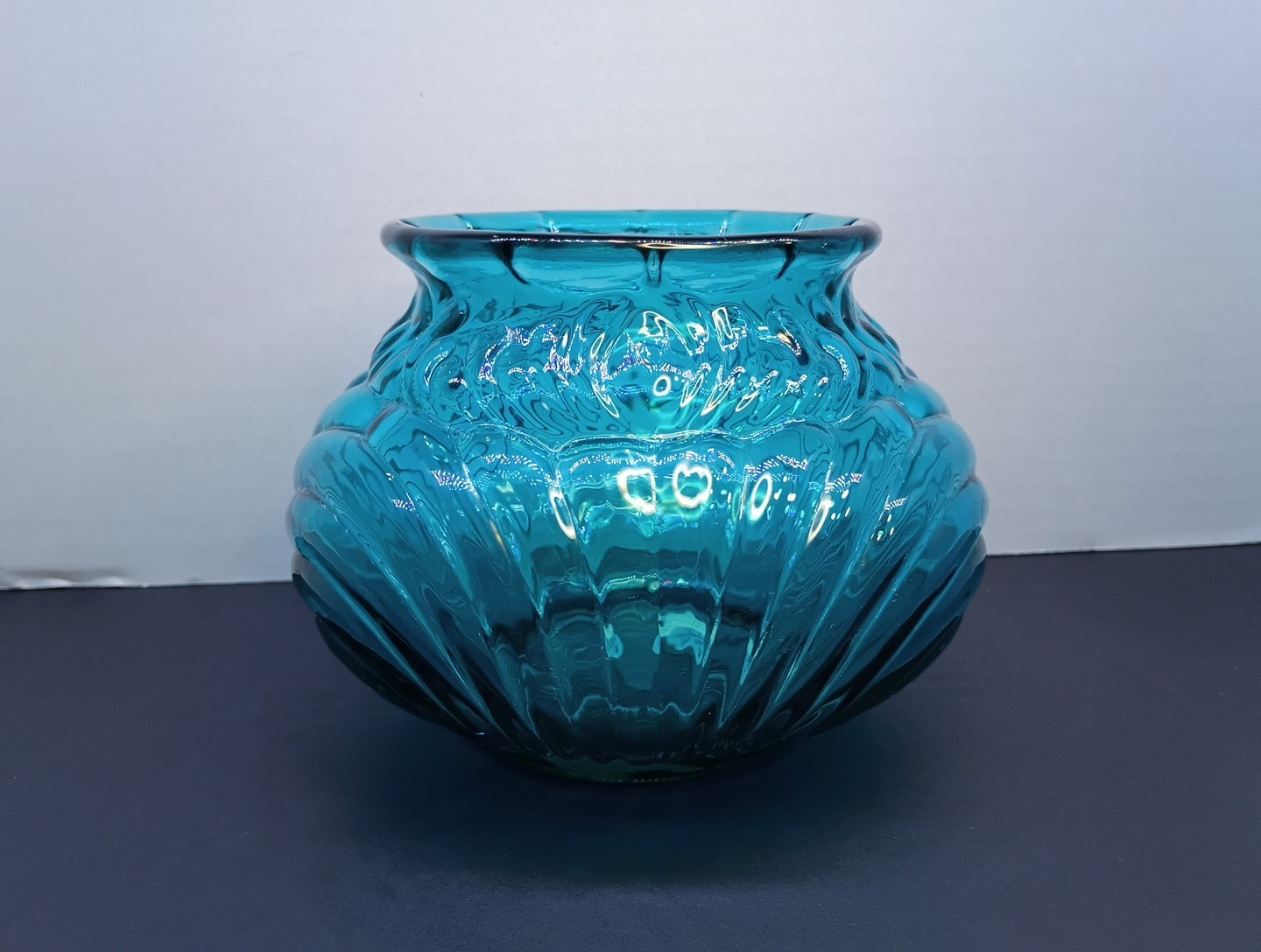 Fenton Art Glass Caprice 4 1/2″ Rose Bowl in Teal Royale 1988