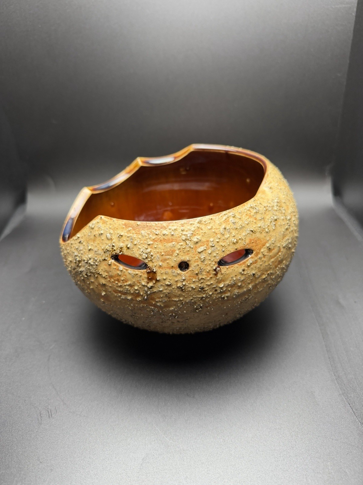Handcrafted “cat eyes” ceramic vase planter textured, organic 6”x4” 1.13lbs