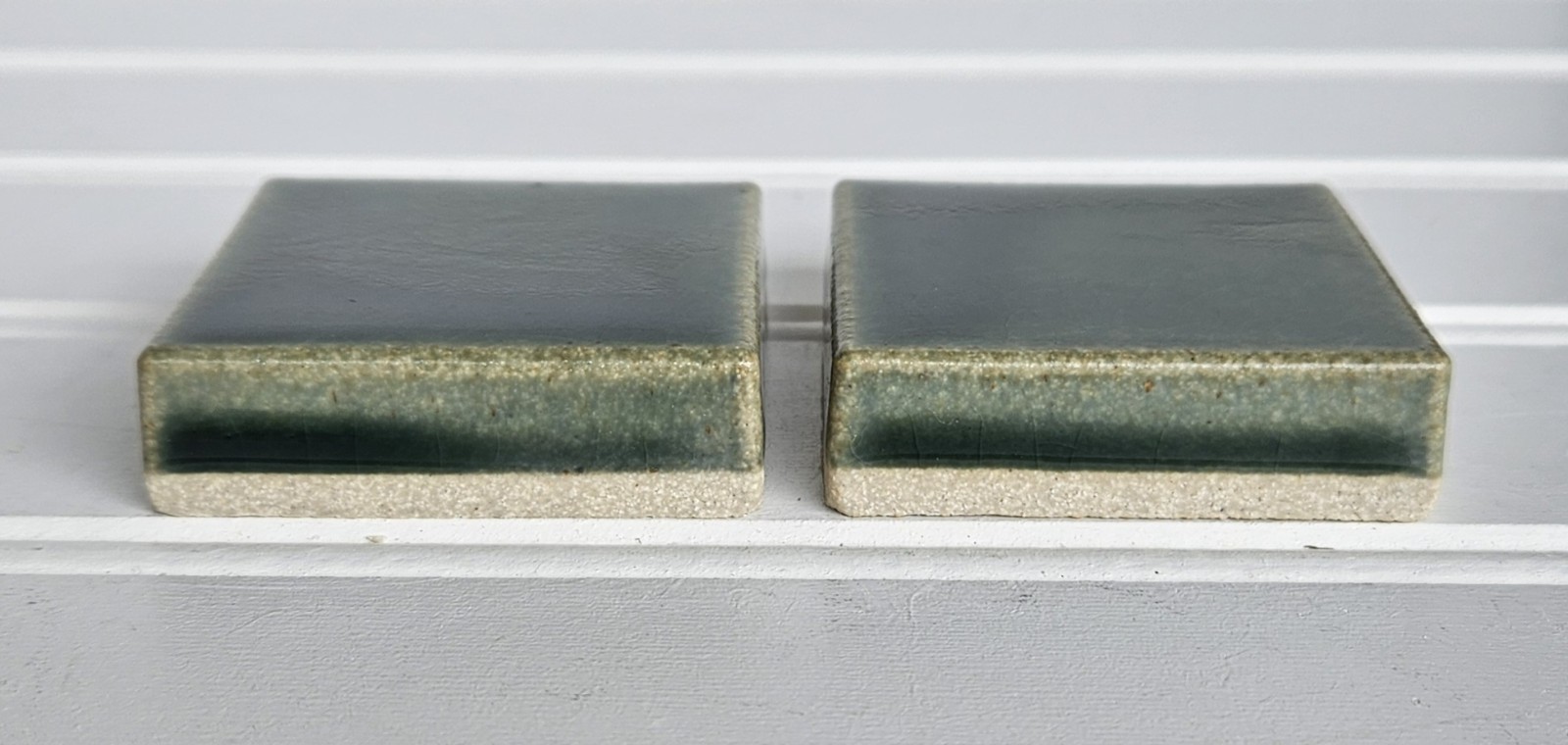 Motawi Tileworks Green Pacific Glazed Glossy Tile Ann Arbor Michigan 2 PC. 2×2