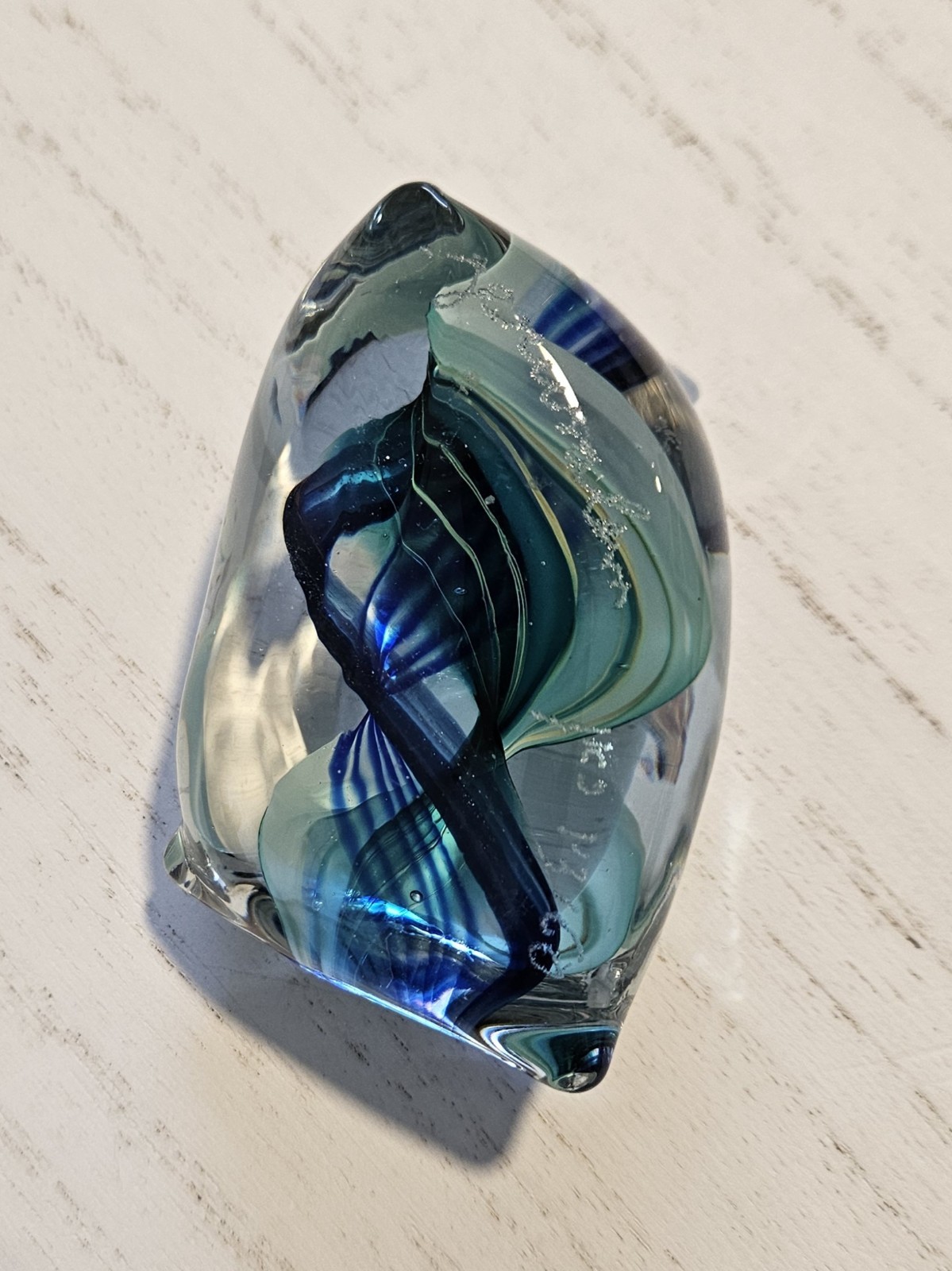 Unique vintage SIGNED BLUE Jerusalem Art glass paperweight