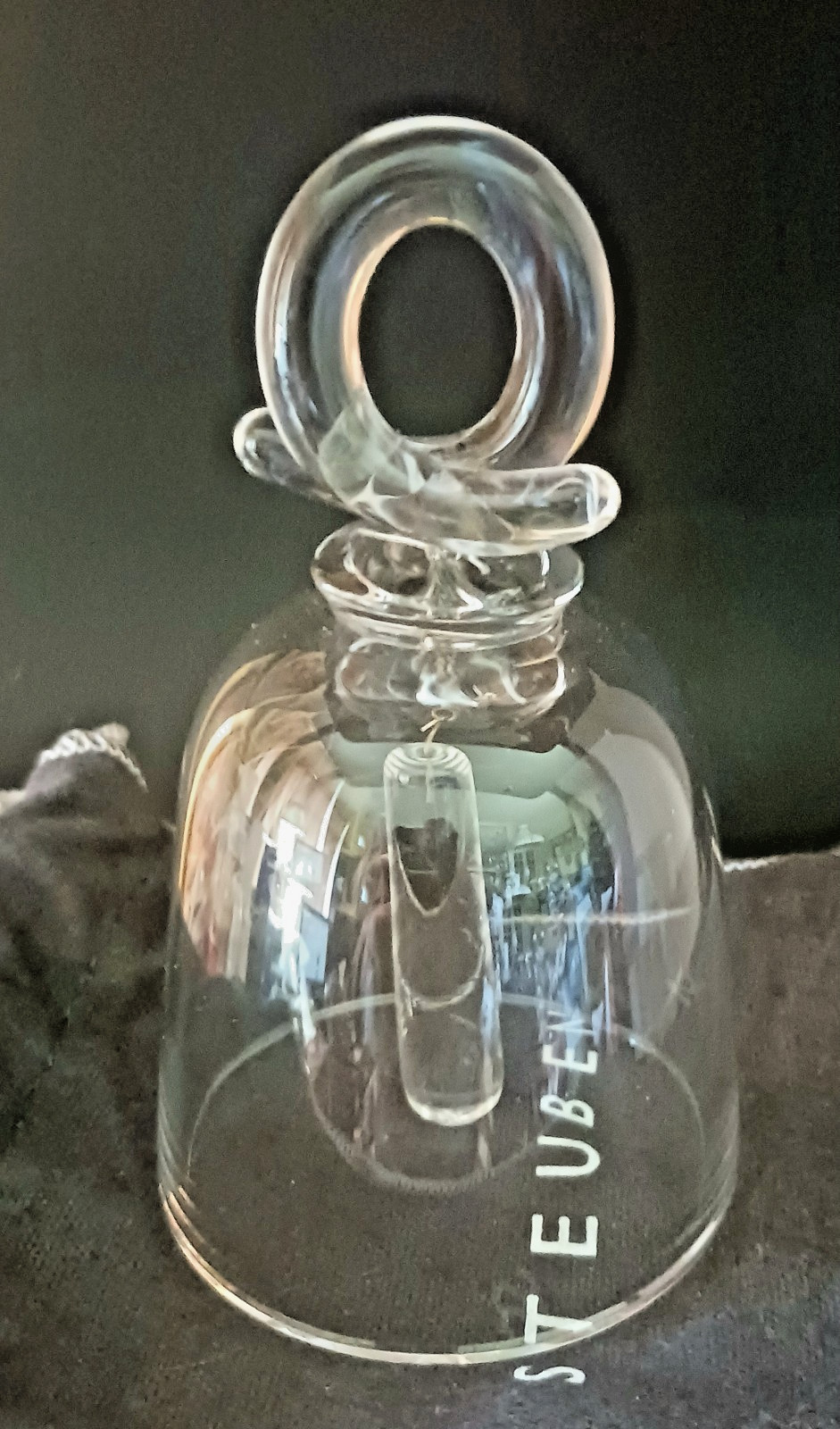 Steuben Crystal Art Glass Loop Handled Bell Lloyd Atkins Design #8139.