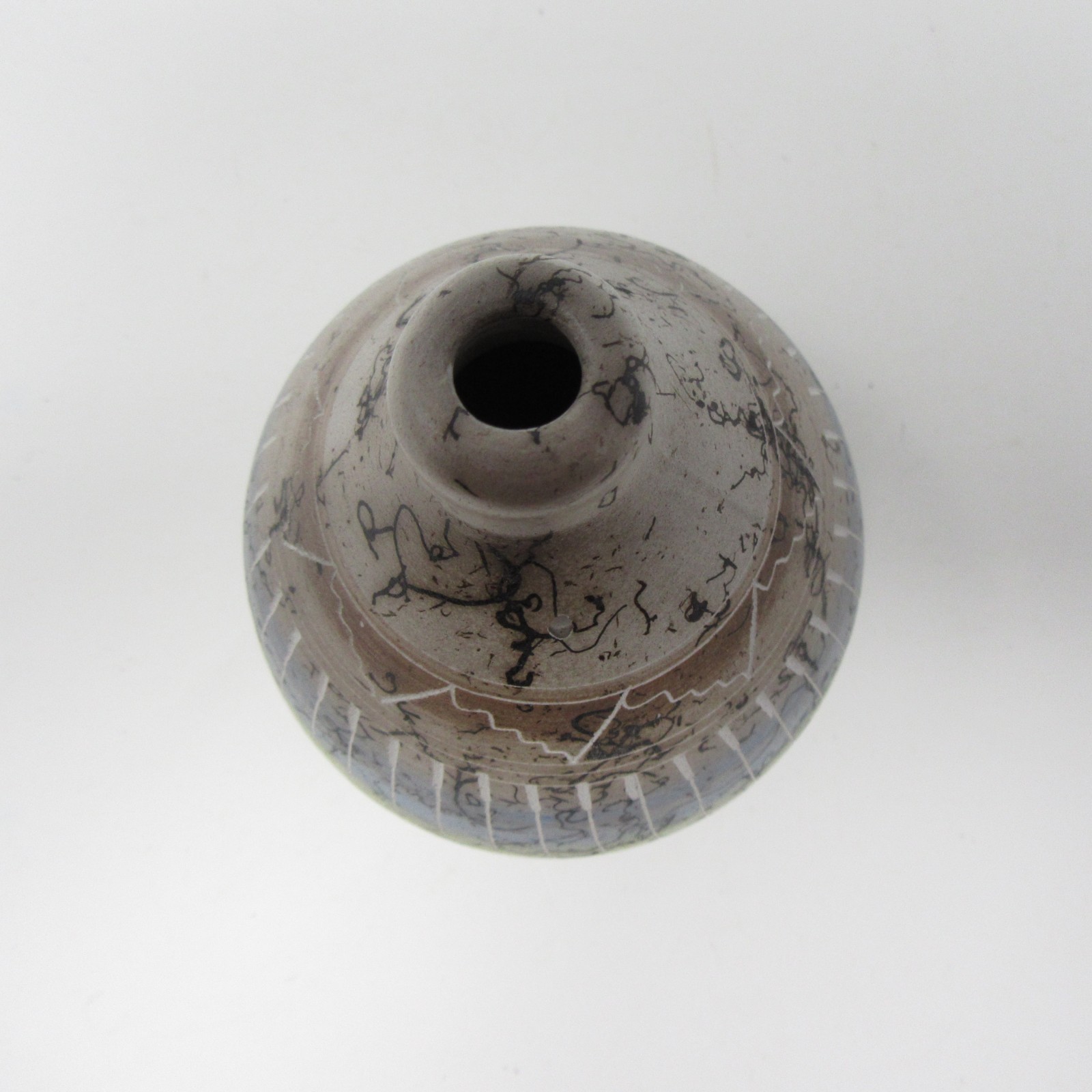 Horsehair Raku Studio Art Pottery Bud Vase 5” Southwest Style Incised Blue Green