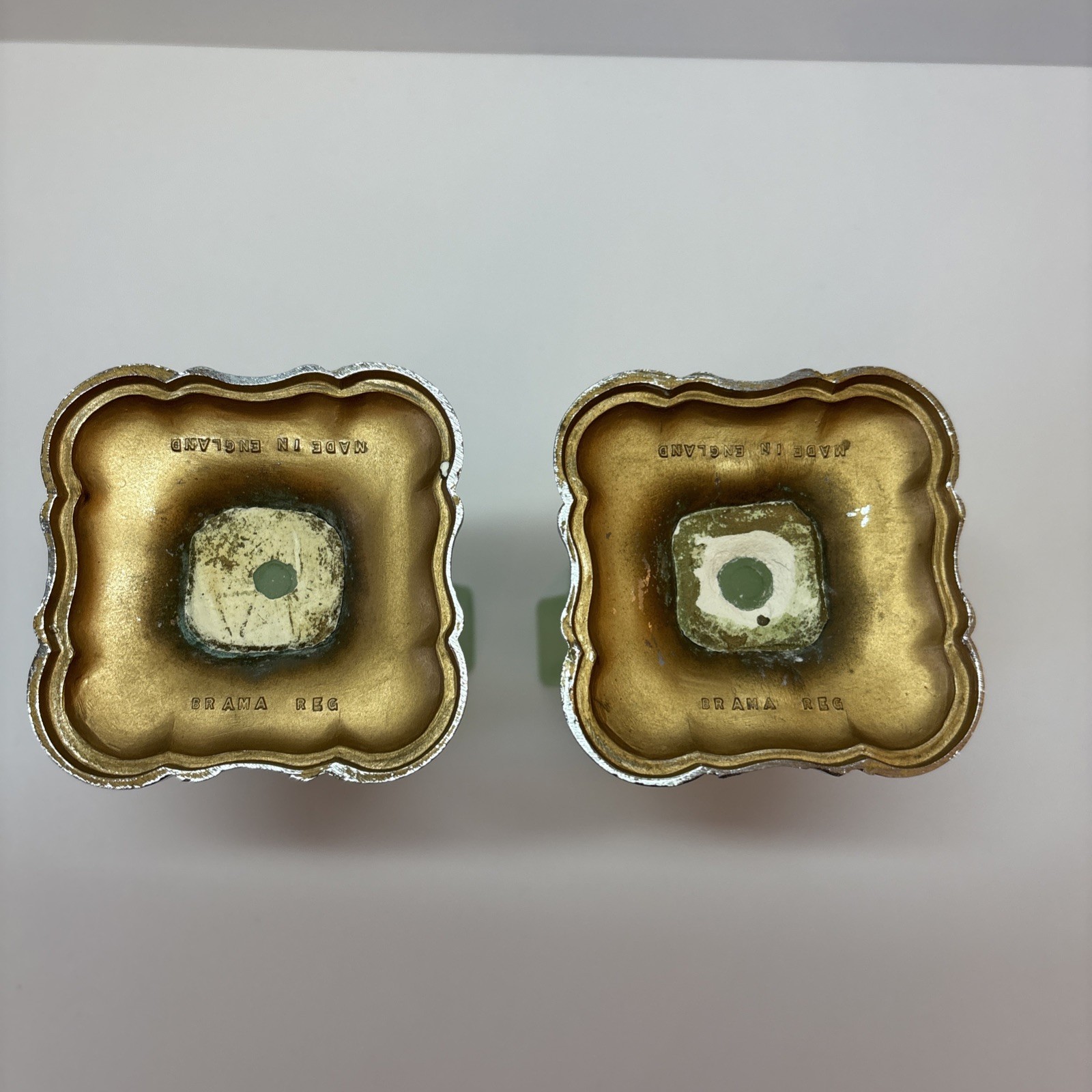 Vintage pair bagley grantham art deco frosted green glass vases chrome base