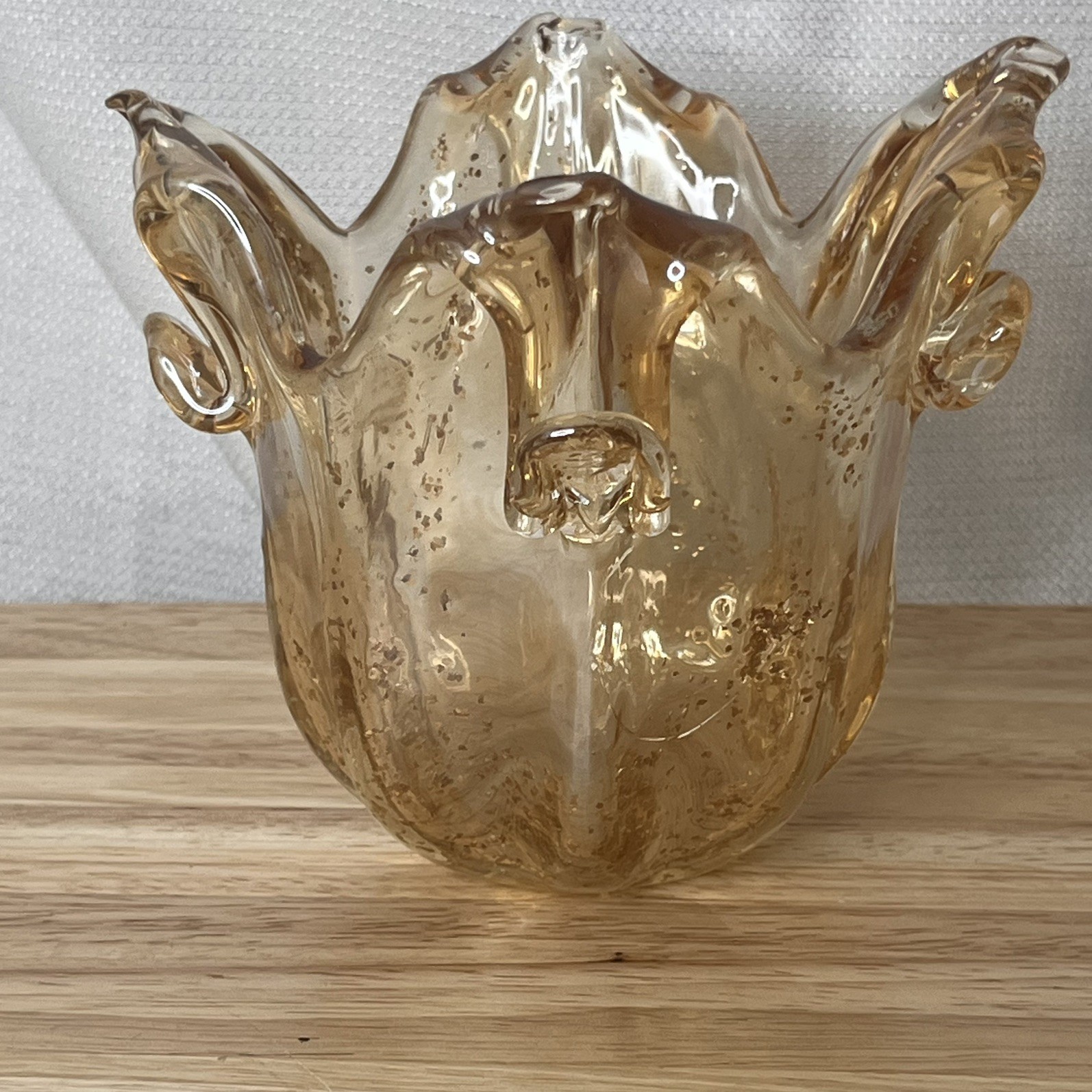 Murano Light Orange Art Glass Vase / Candle Holder – Hand blown- 7in