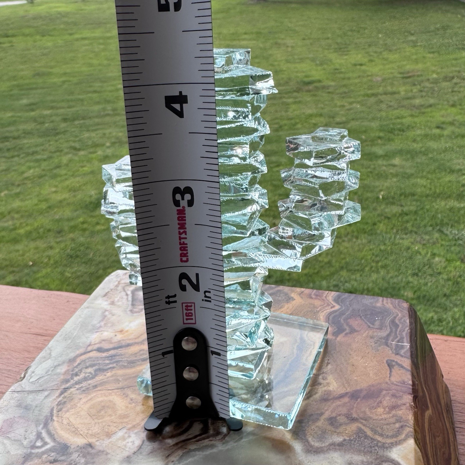 Stacked Glass Cactus Figurine Saguaro Art Sculpture Geometric Clear Gree