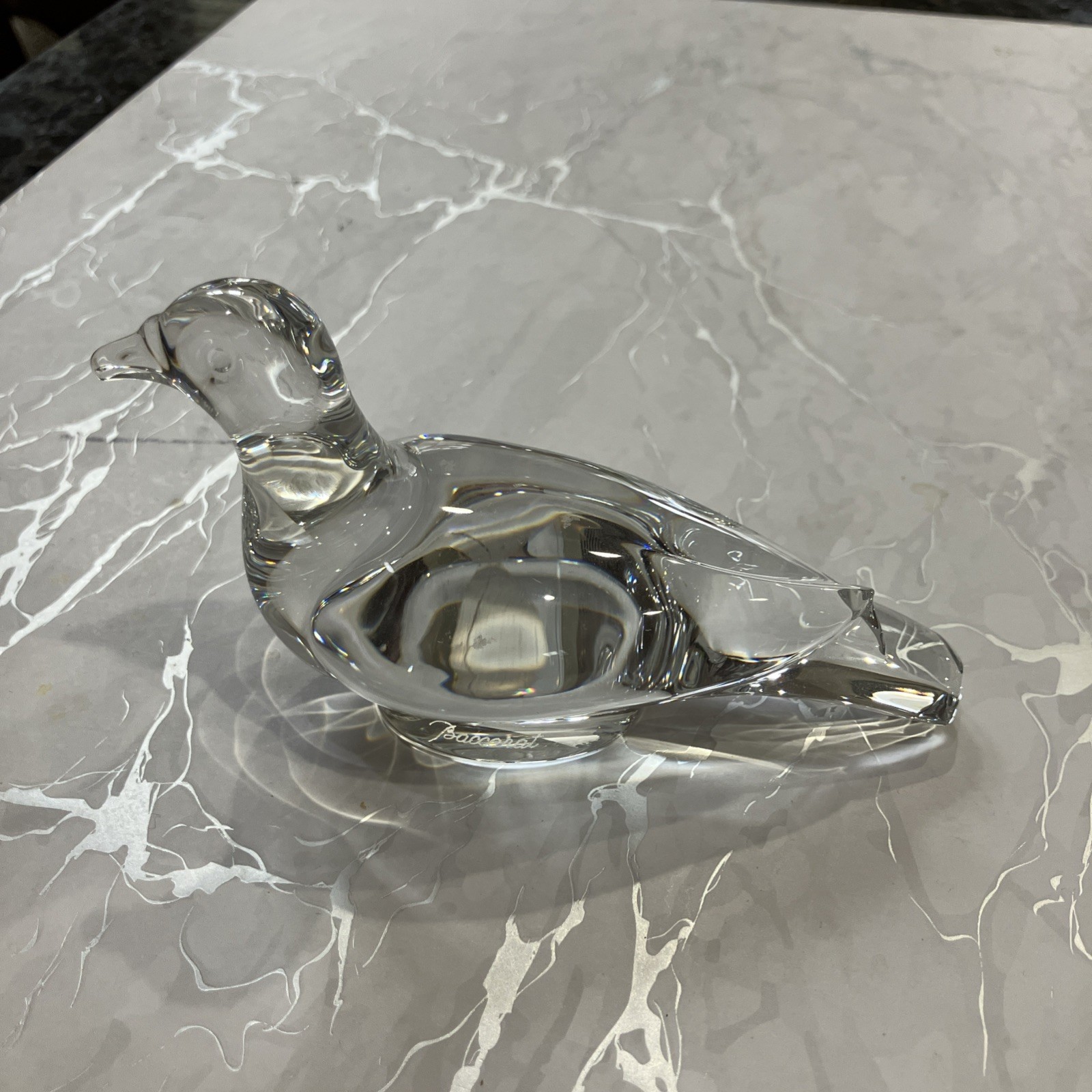 France Lbl BACCARAT Crystal Glass Turtle Dove Paperweight