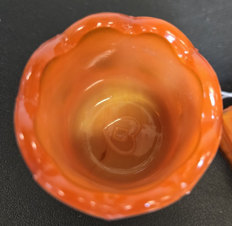 Vintage Degenhart Tomato Owl and Matching Glass Beaded Oval Toothpick Holder