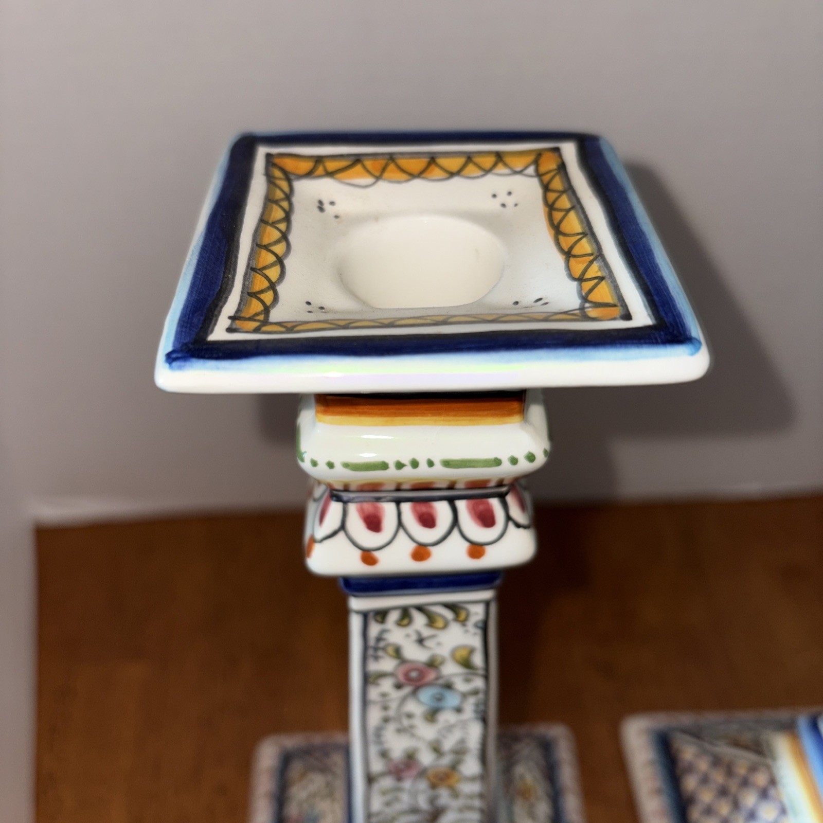 Coimbra Portugal/ Hand Painted Candlesticks /Pair XVII Floral Ceramic/mint