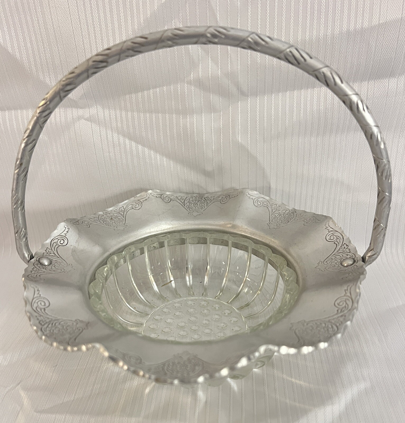 Farber and Shlevin Hand Wrought Aluminum and Glass Wedding Basket 1710