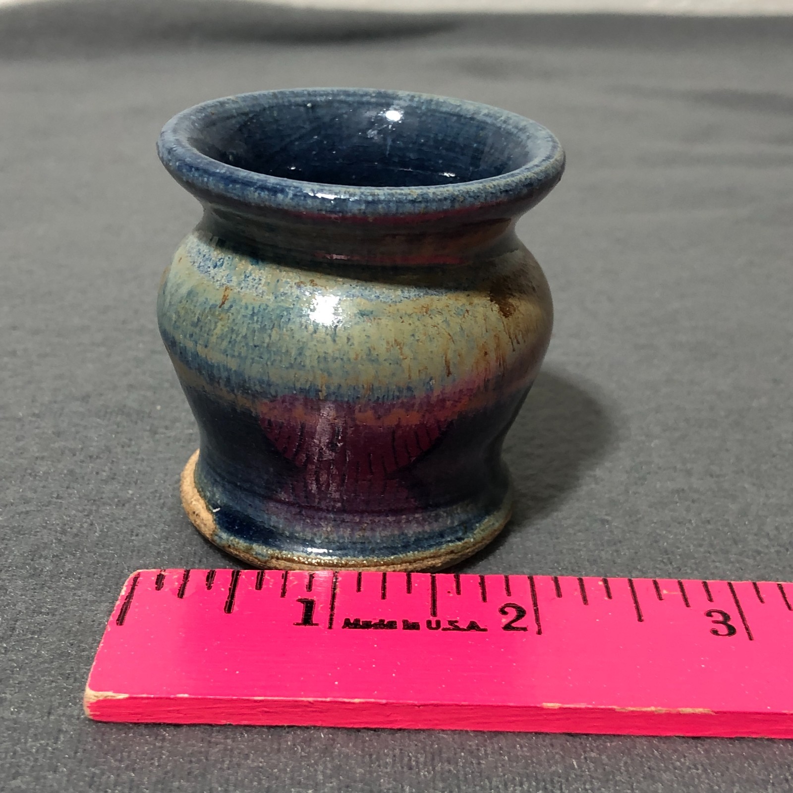 Hand Thrown Stoneware Pottery Vase Artist Signed MMP Blue Brown Tone Art Pottery