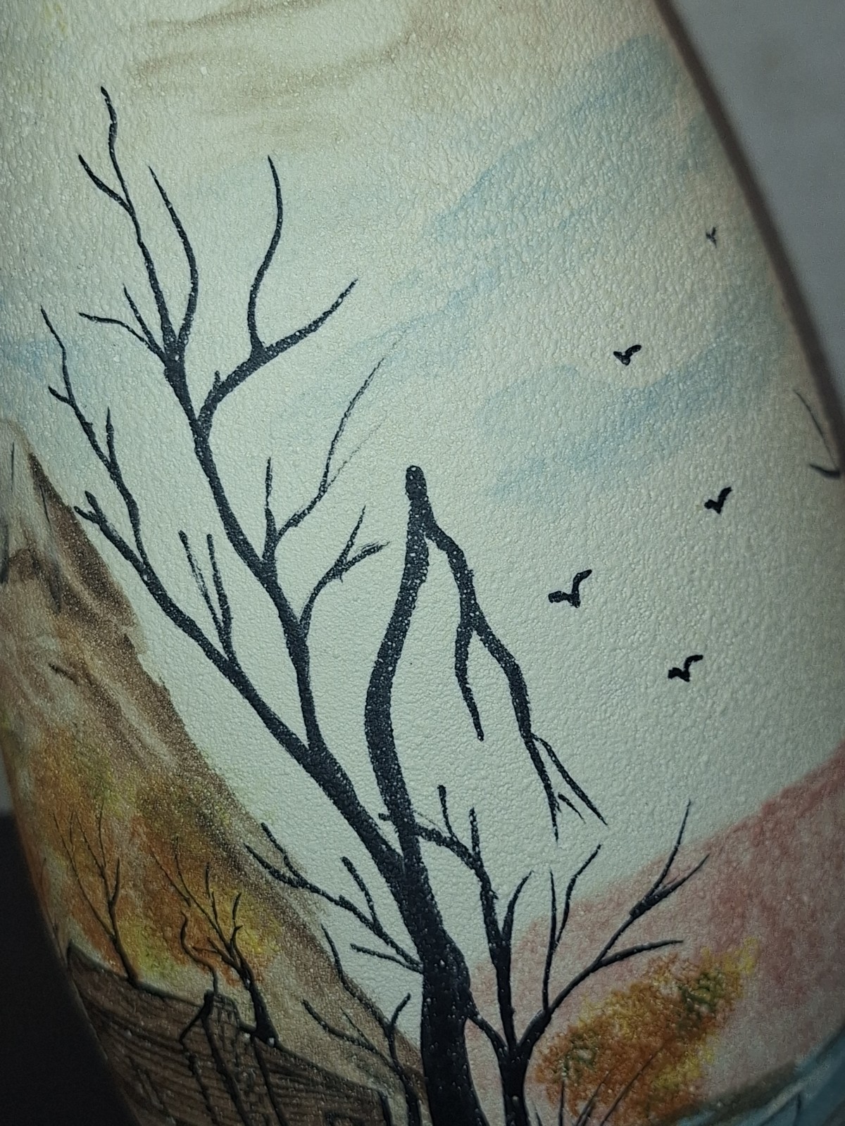 Holland Mold 10.5″ Vase Handpainted/Signed Mountain/Country Farmhouse Beautiful