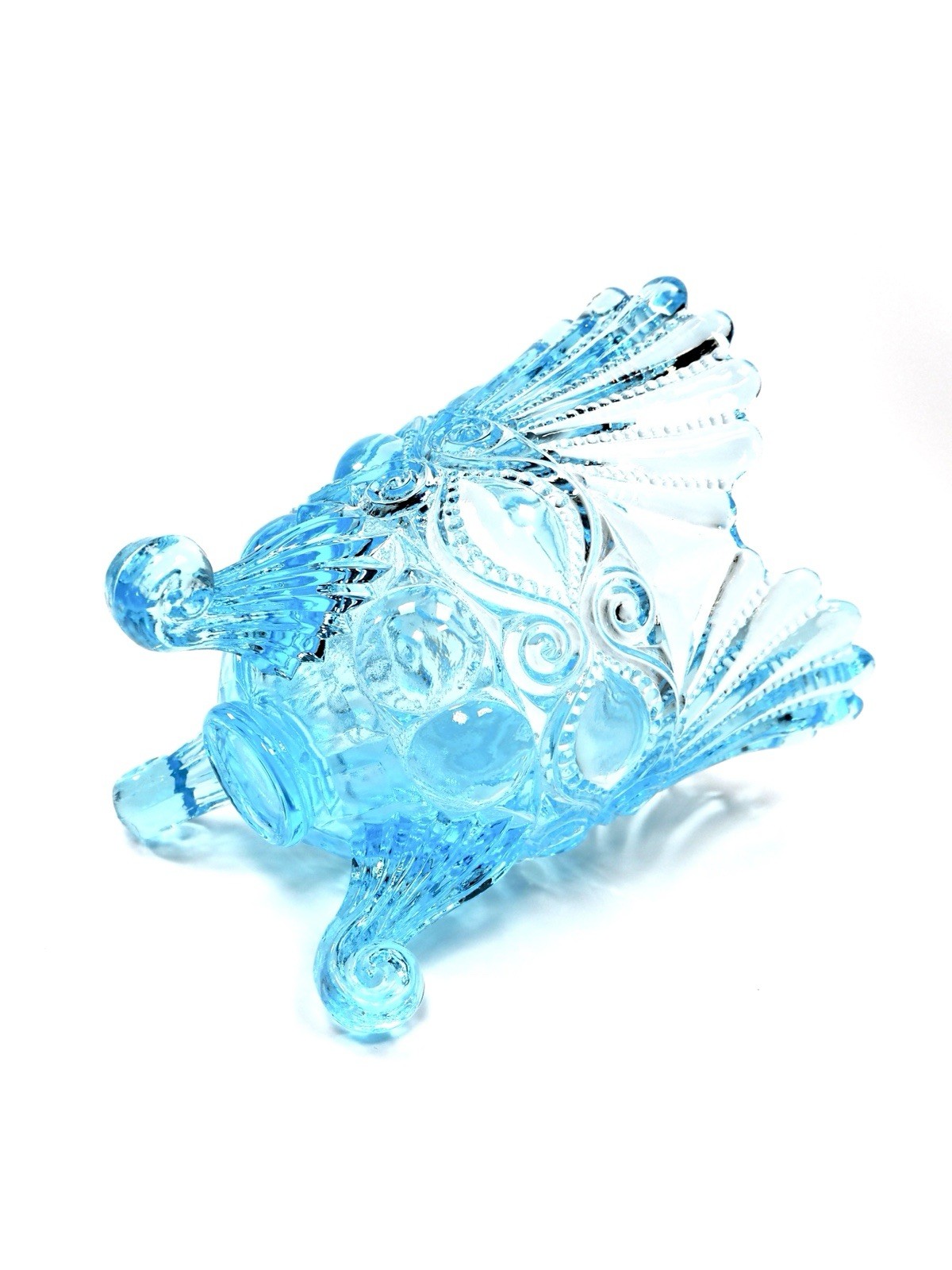 Vintage Mid Century Blue Eye Winker Pressed Glass Decorative Spooner Vase