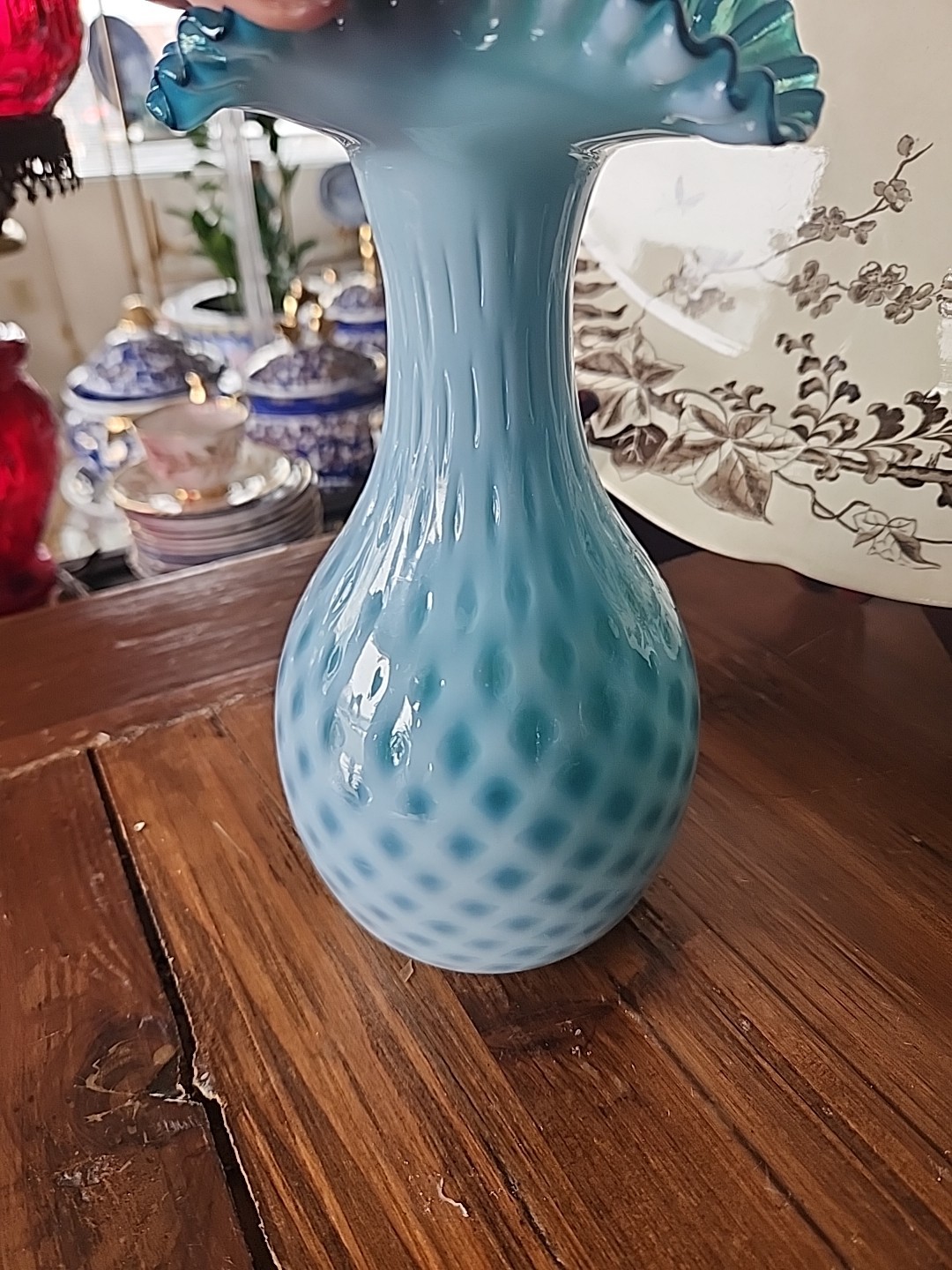 Victorian Mt Washington/Webb Robins Egg Blue Diamond Quilted Vase 9.1/4” Tall