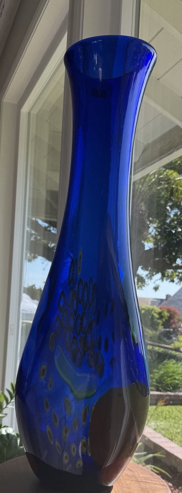 Huge 28” Cobalt Blue Millefiori Art Glass Vase SDS Seapoot Group Style