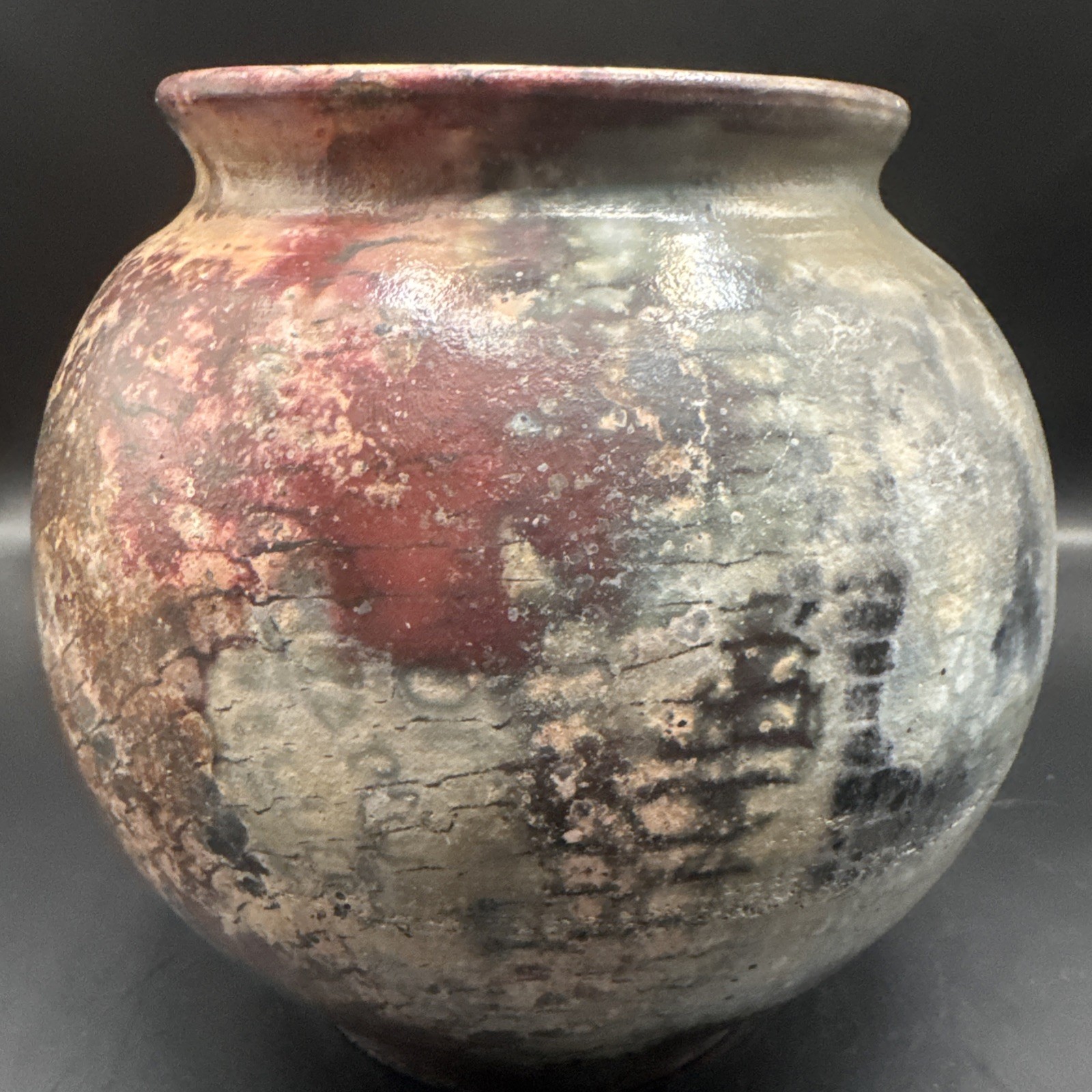 Studio Art Pottery Saggar Fired Raku Vase Signed 6.5” Tall