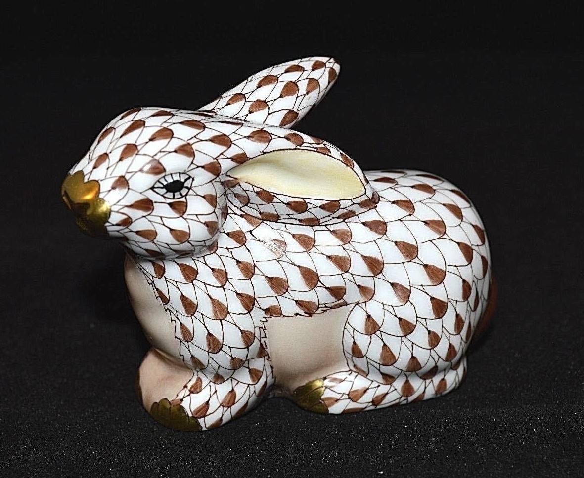 HEREND, BUNNY / RABBIT LYING PORCELAIN FIGURINE, CHOCOLATE, SPECIAL EDITION