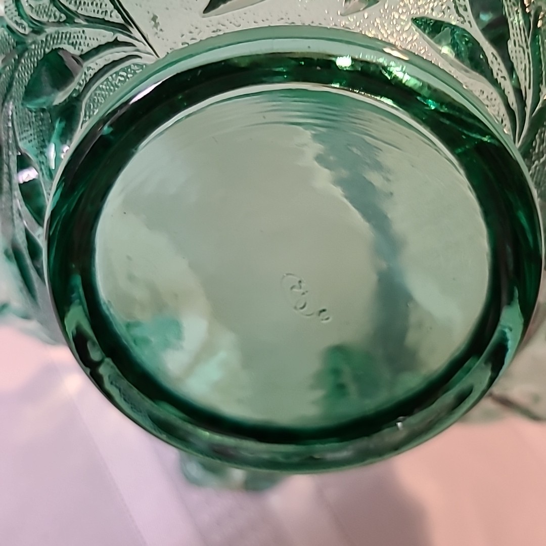 Vintage Fenton Art Glass Green Basket Twisted Handle Candy Dish 7″H & 7″D