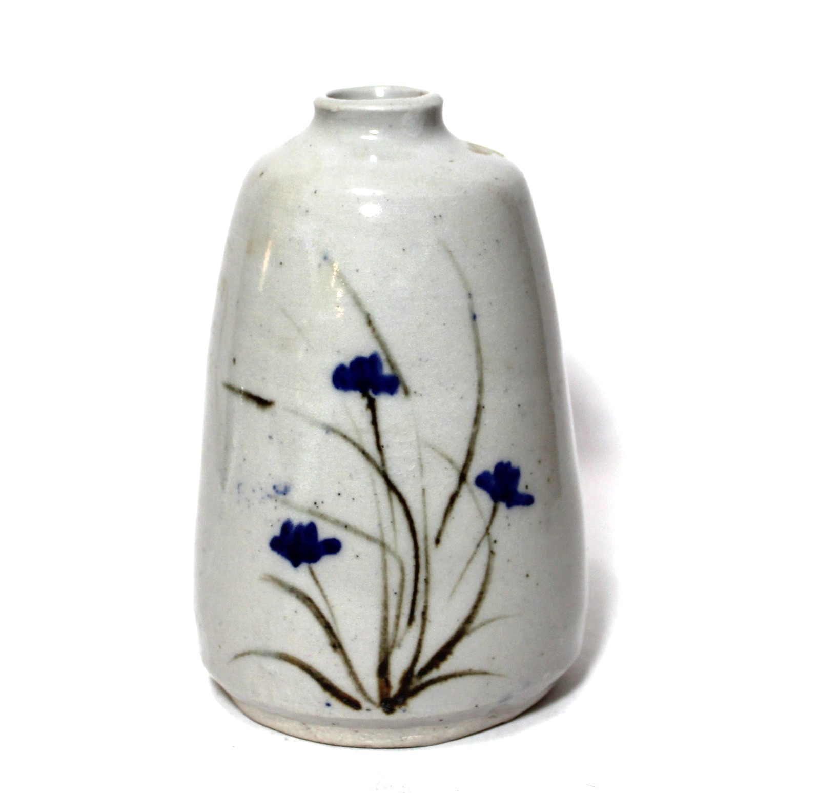 Artist Signed Pottery Vase Weed Pot Speckled Grey Hand Painted Wild Flowers
