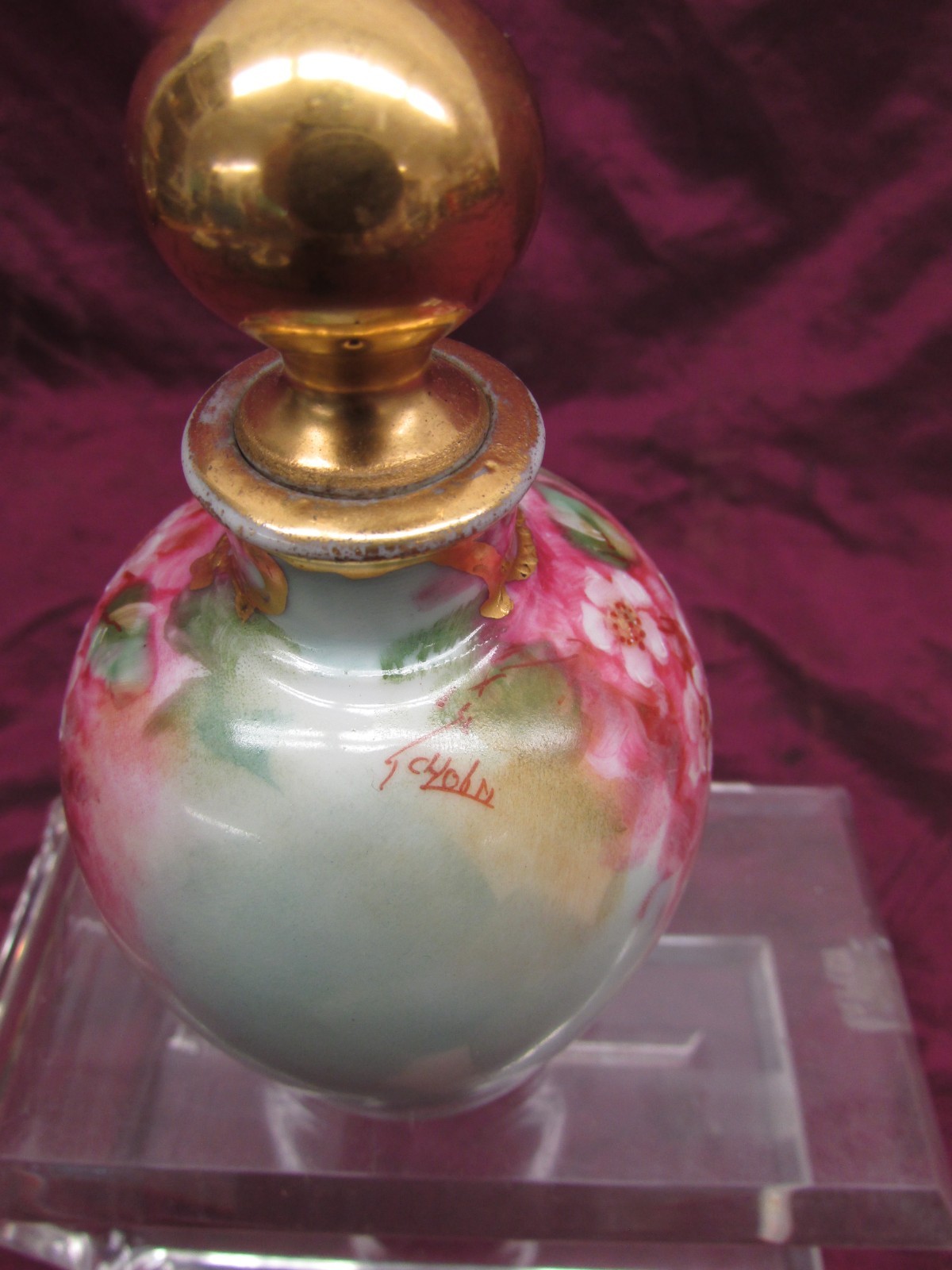 Antique GDA Limoges Pickard France hand painted floral perfume bottle Signed