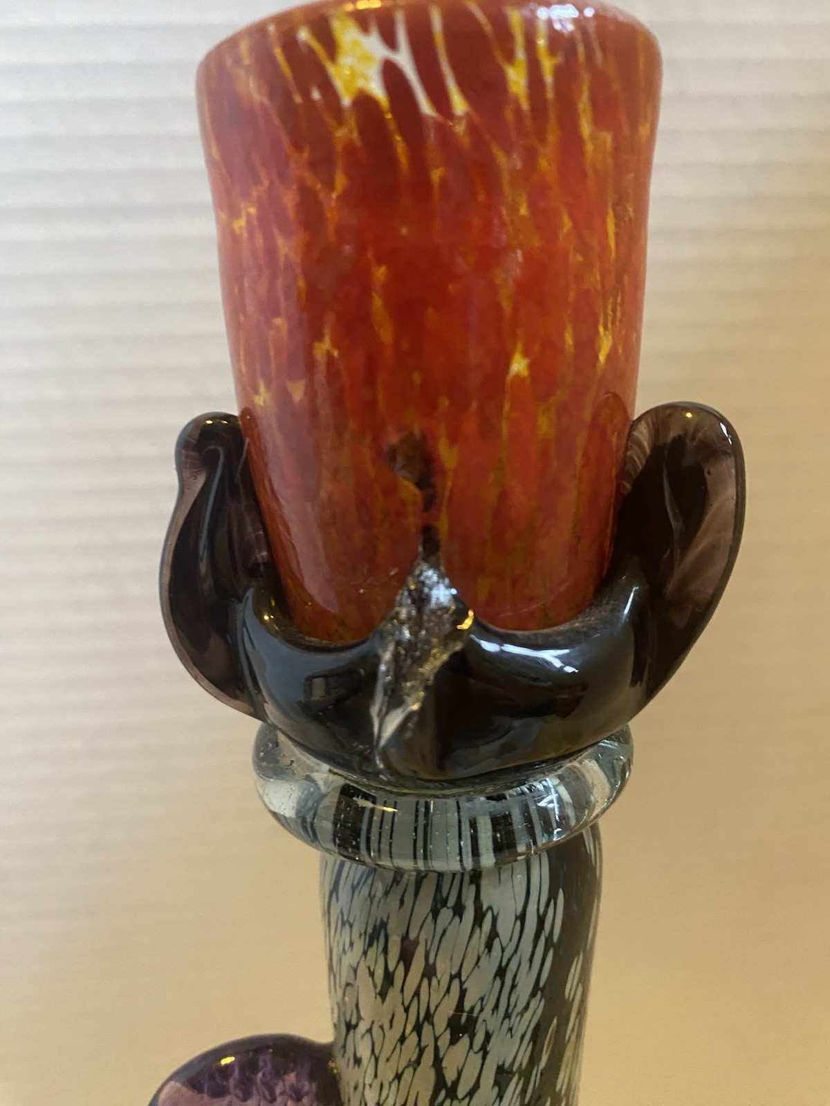 Vintage MIHAI TOPESCU ROMANIAN HANDBLOWN ART GLASS CANDLE STICKS