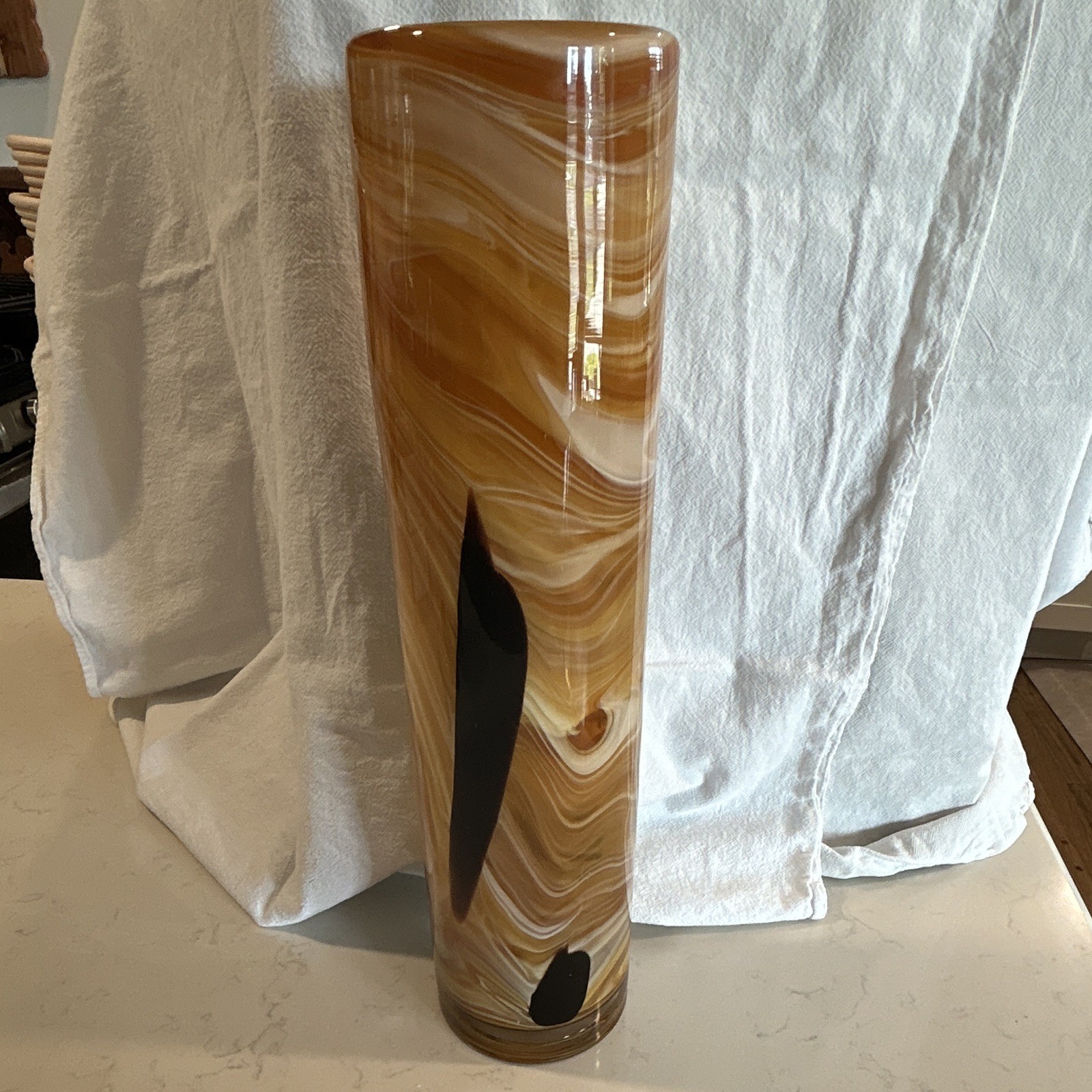 Vintage hand blown art glass vase 15 3/4” x 4” Nearly 5lbs Murano Style