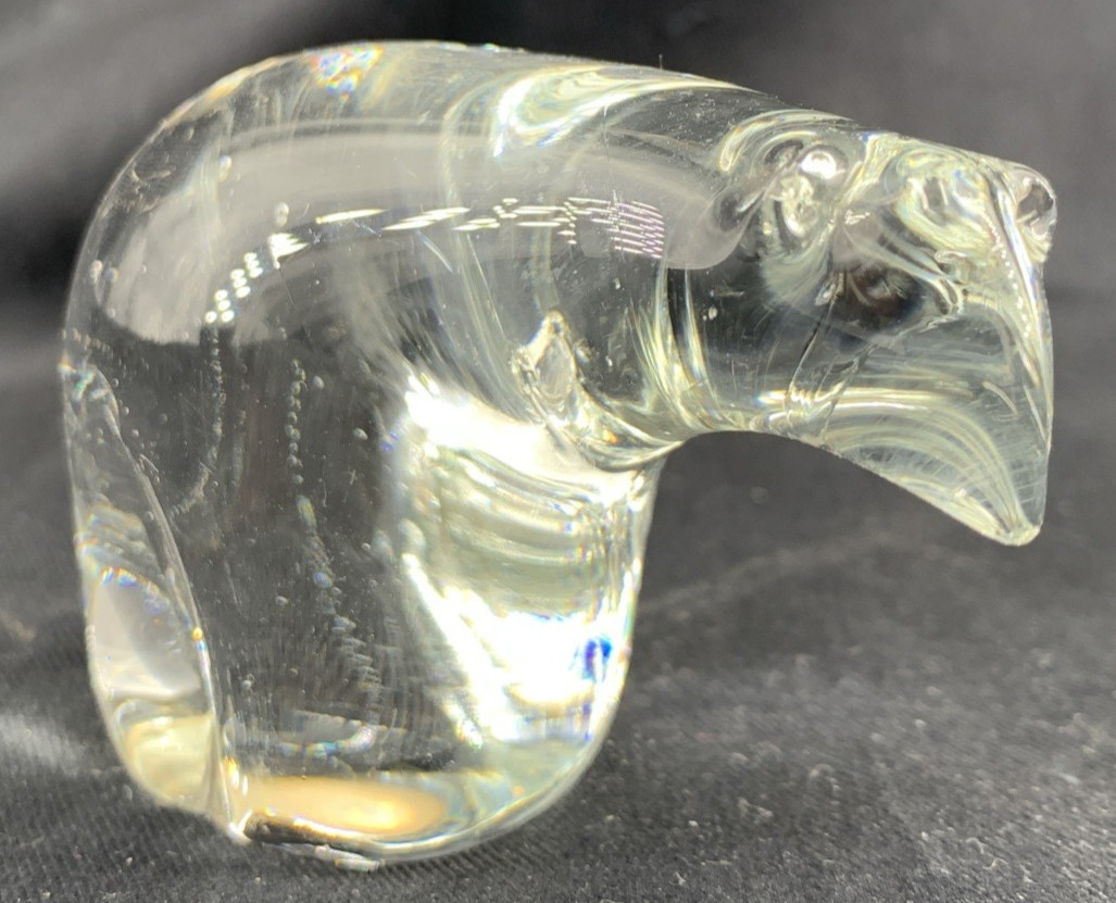 Blown Glass Polar Bear Crystal Clear Figurine Paperweight 3.75″ Vintage