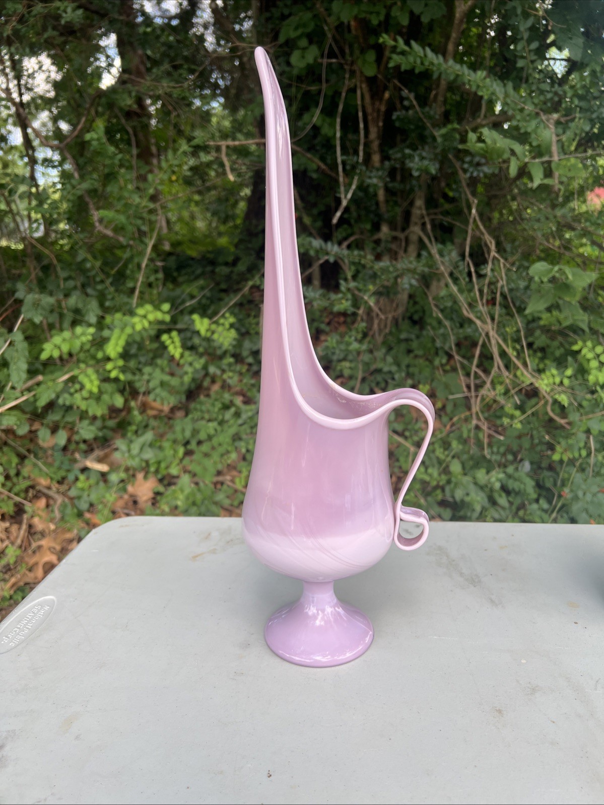 Vintage RARE 1961 MCM LE L.E Smith LILAC Swung VASE Pitcher Candle Holder