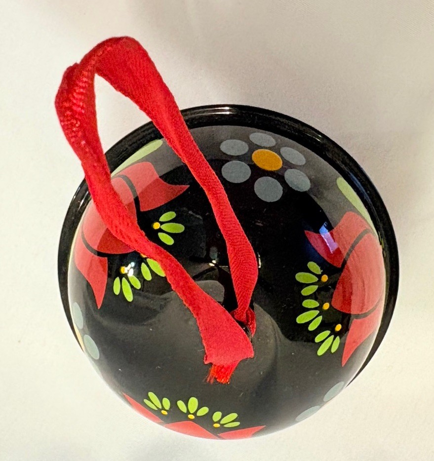 Black Red Tulip Bell Christmas Ornament Scandinavian Yugoslavian Folk Art 3.5″