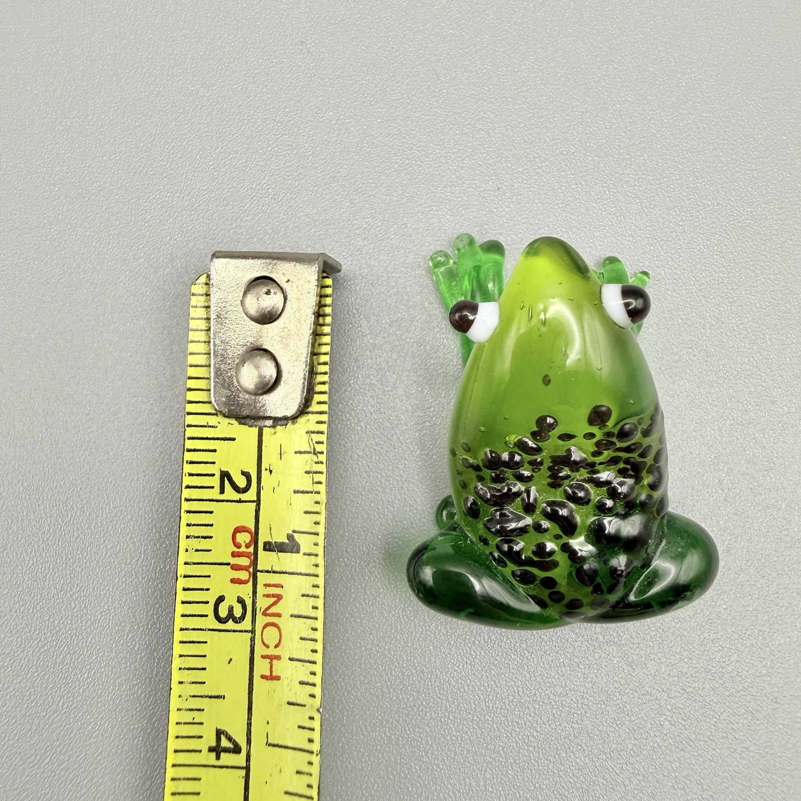 Miniature Frog Blown Glass Art Figurine Green Spotted Toad Vintage Sweet Tiny