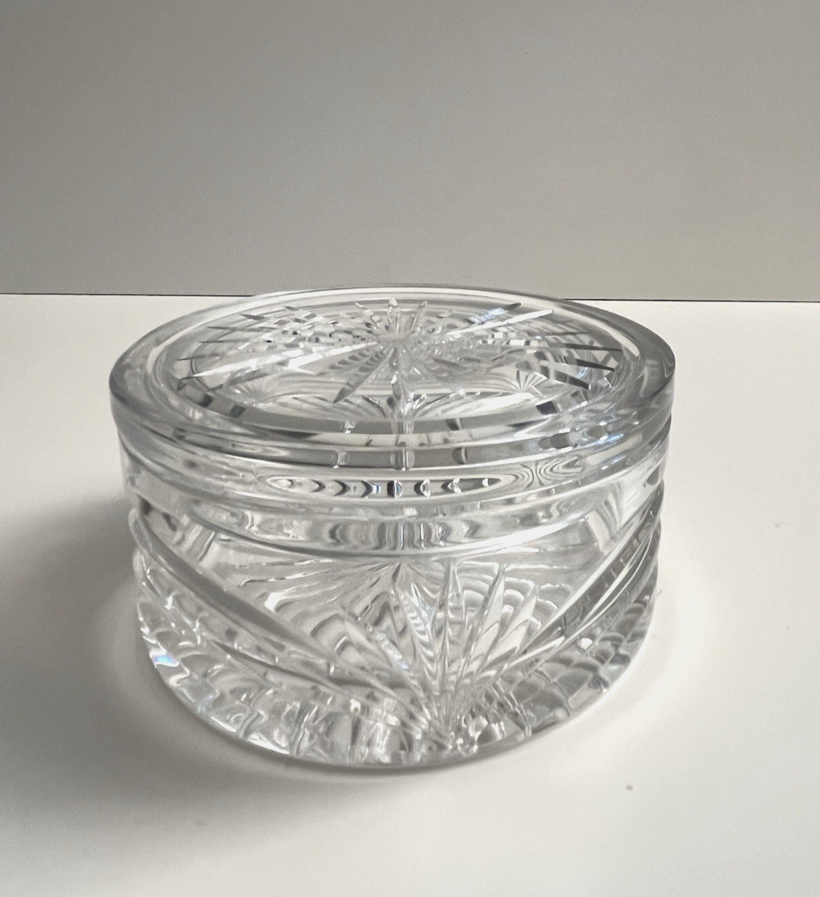 Signed Marquis by Waterford Crystal Round Trinket Box & Lid Calais Pattern NOS