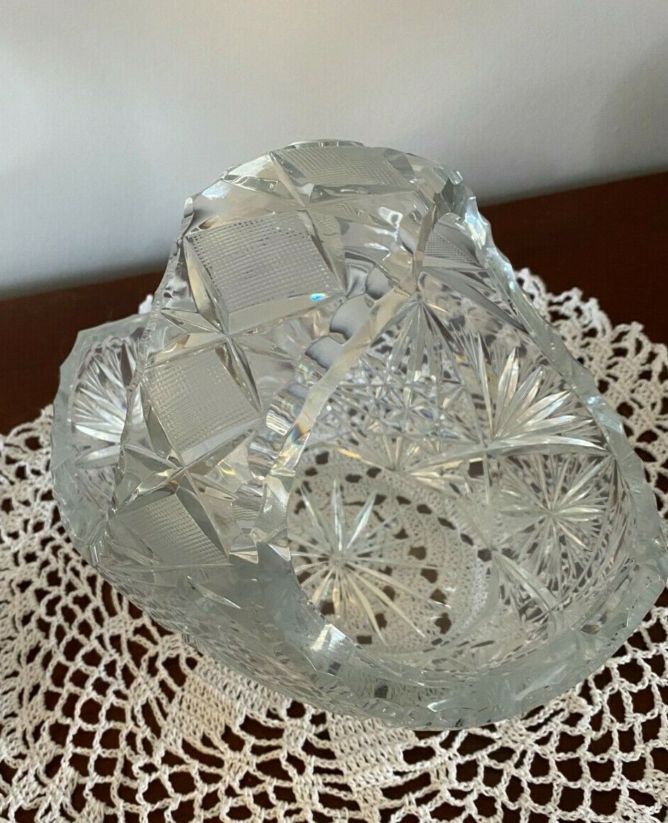 Vintage Bohemian Cut Crystal Basket 8″ Long