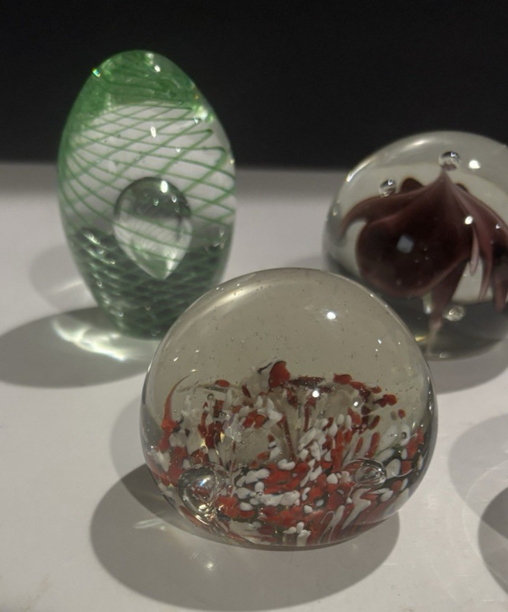Art Glass Paperweight Lot -egg shape – pyramid and more set of 5