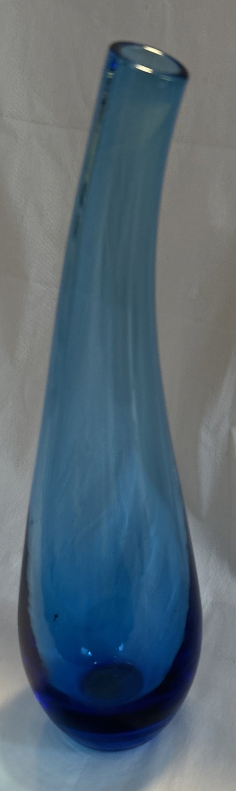 Blue Scandinavian Style Bent Neck Glass Bud Vase Decanter Bottle Hand Blown MCM